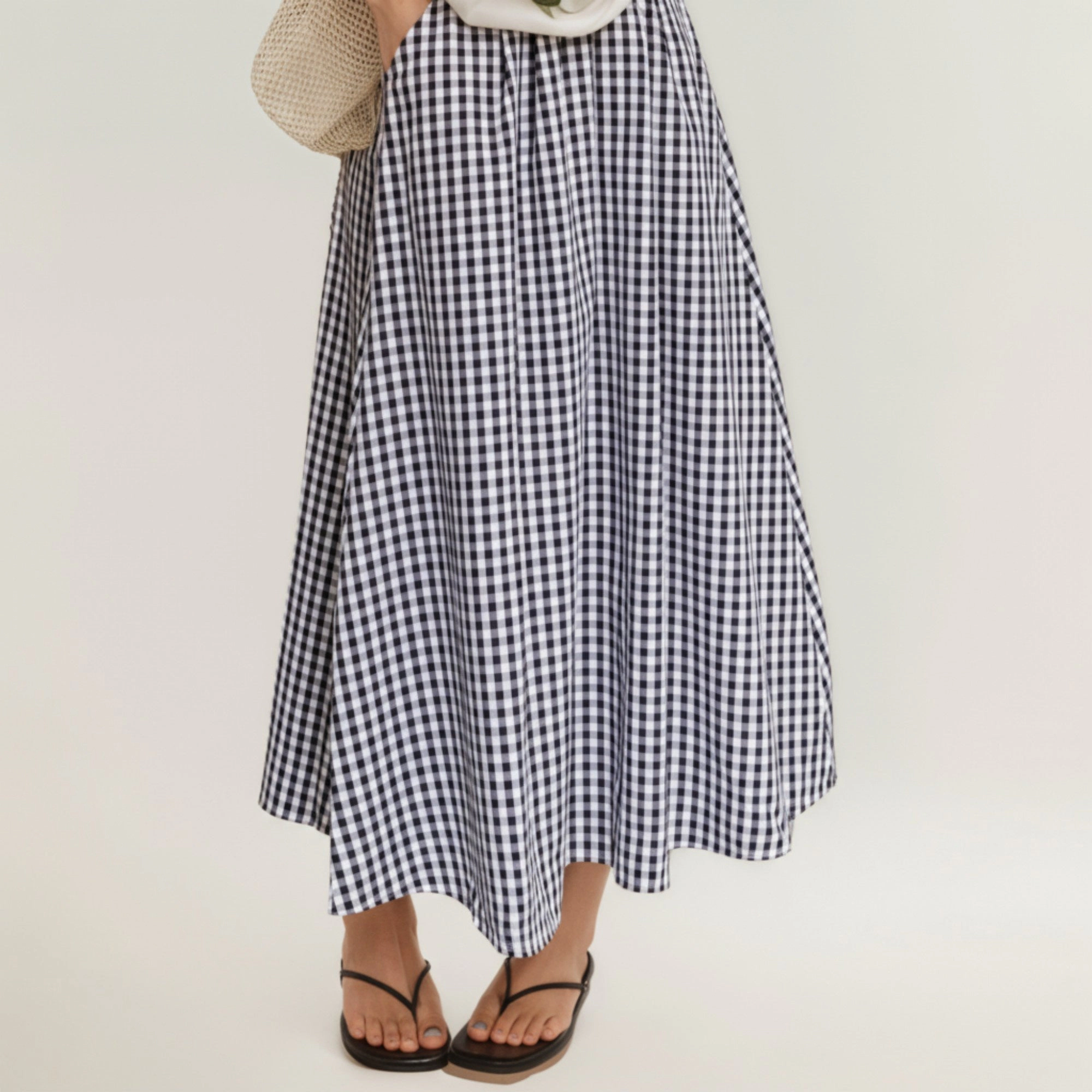 Anna-Kaci Womens Gingham Gathered Maxi Skirt with Wide Waistband