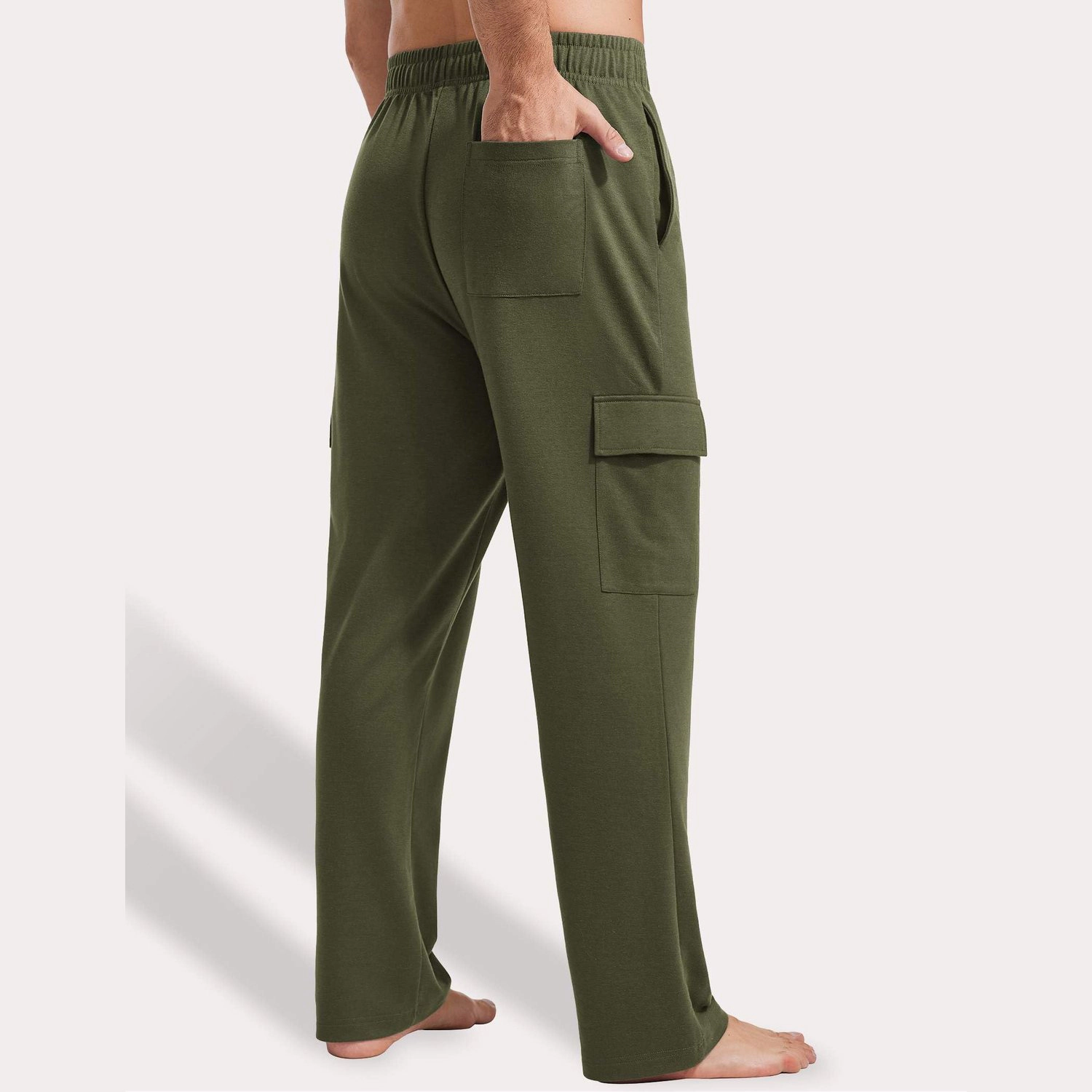 Pinspark Mens Soft Cargo Lounge Pants Elastic Waist Drawstring Pockets Sleep