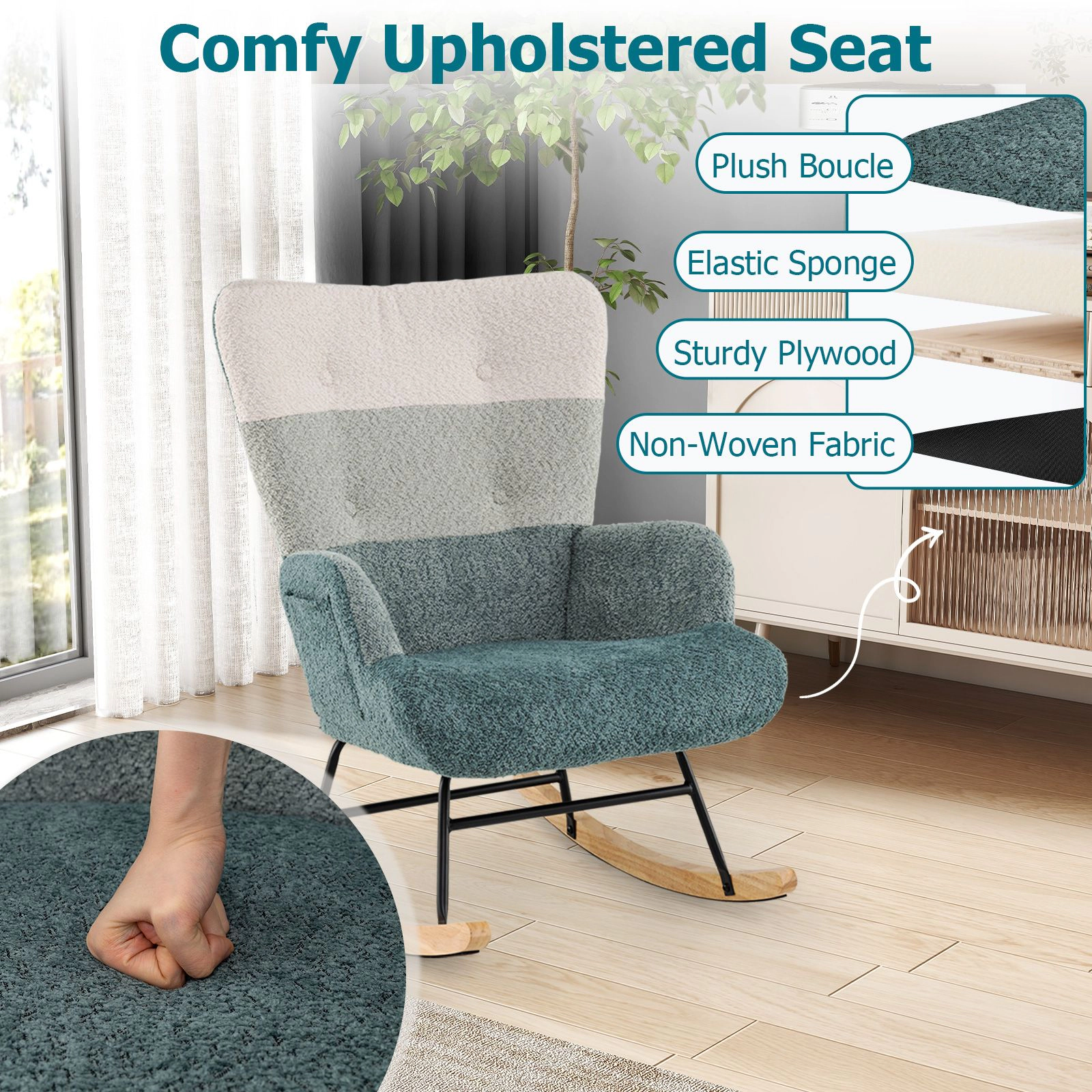 SlickBlue MutiColor Padded Boucle Rocking Chair with Side Pocket
