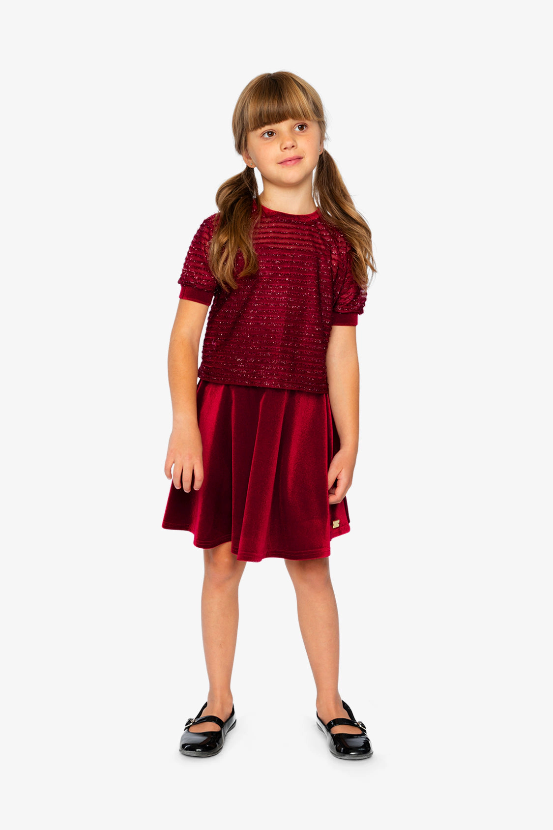 Deux par Girls Pleated Velvet Skirt