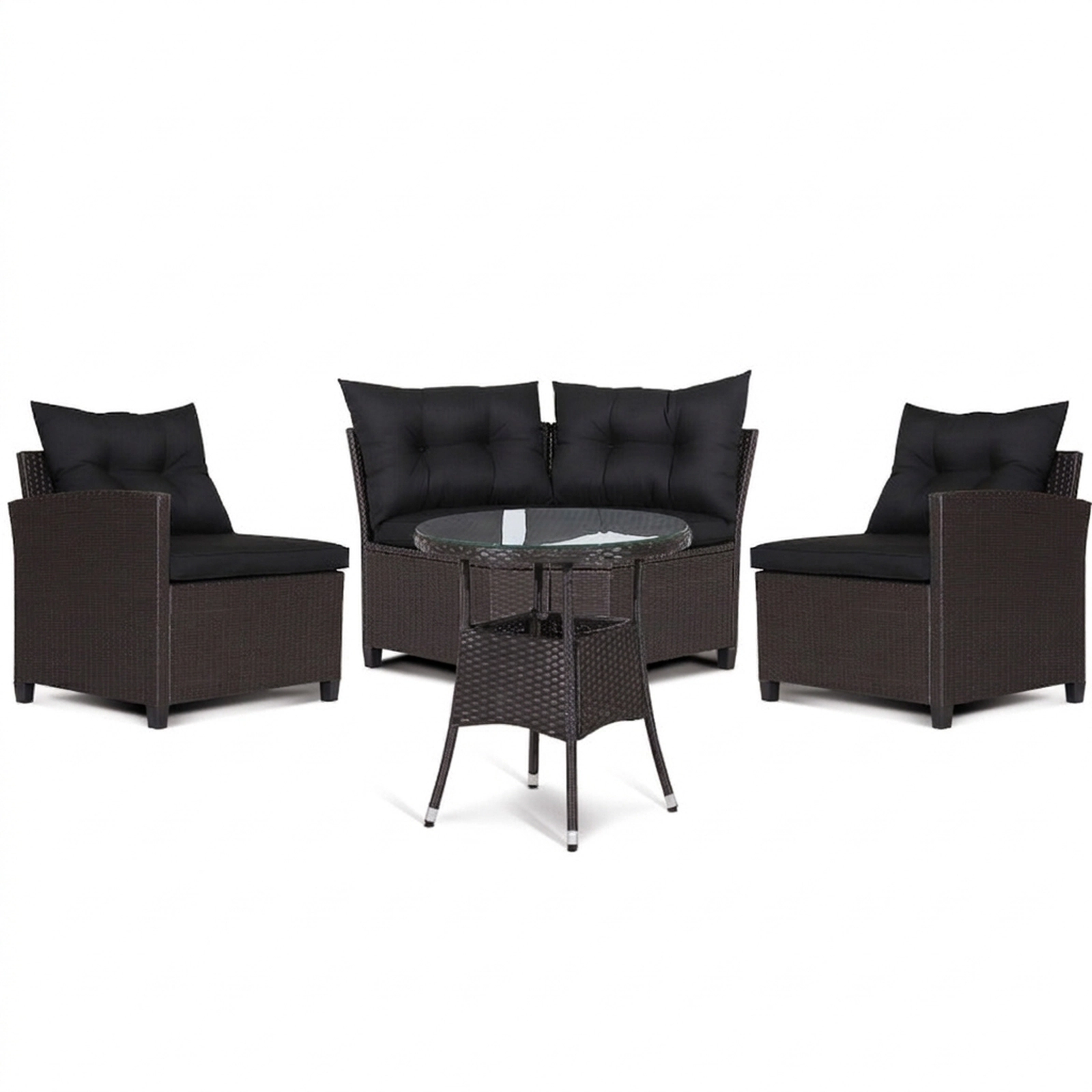 SUGIFT 4-Piece 400-lb Capacity Black Cushioned Rattan Outdoor Patio Sofa Set with Round Glass Coffee Table
