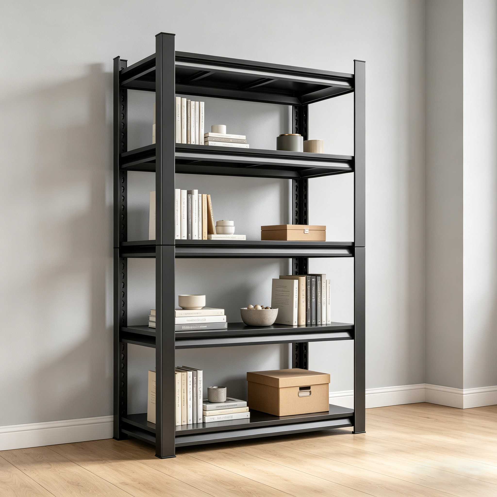 Flynama 5 Tier Adjustable Metal Bookcase 71.2 in H x 39.4 in W x 13.8 in D Black for Office