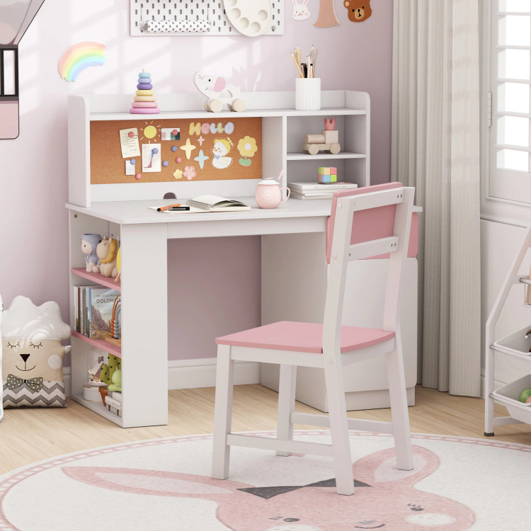 Hivvago Kids Writing Table and Chair with Overhead Hutch 3-Level Storage Rack