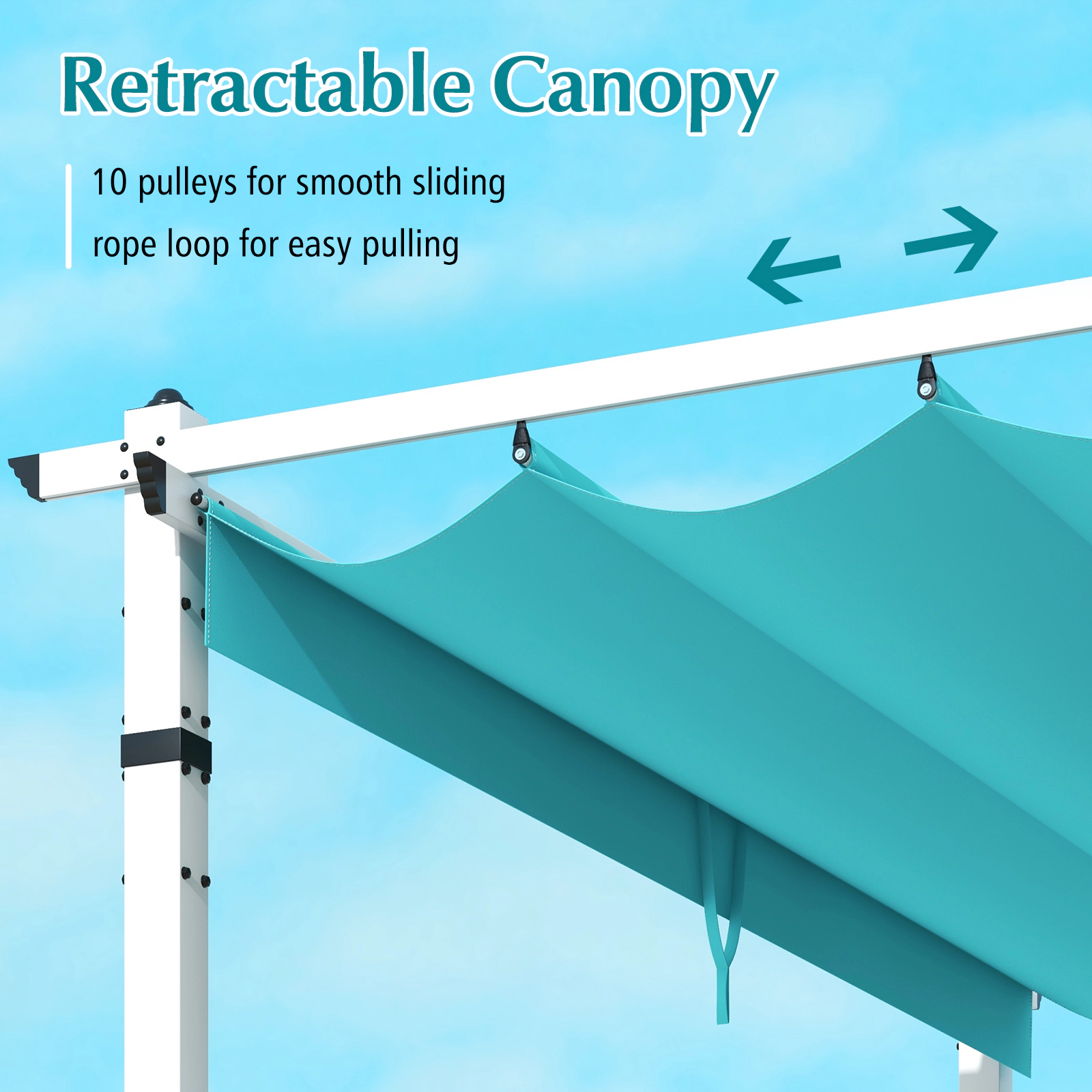 SUGIFT Outdoor Pergola Turquoise with Retractable Canopy and Aluminum Frame