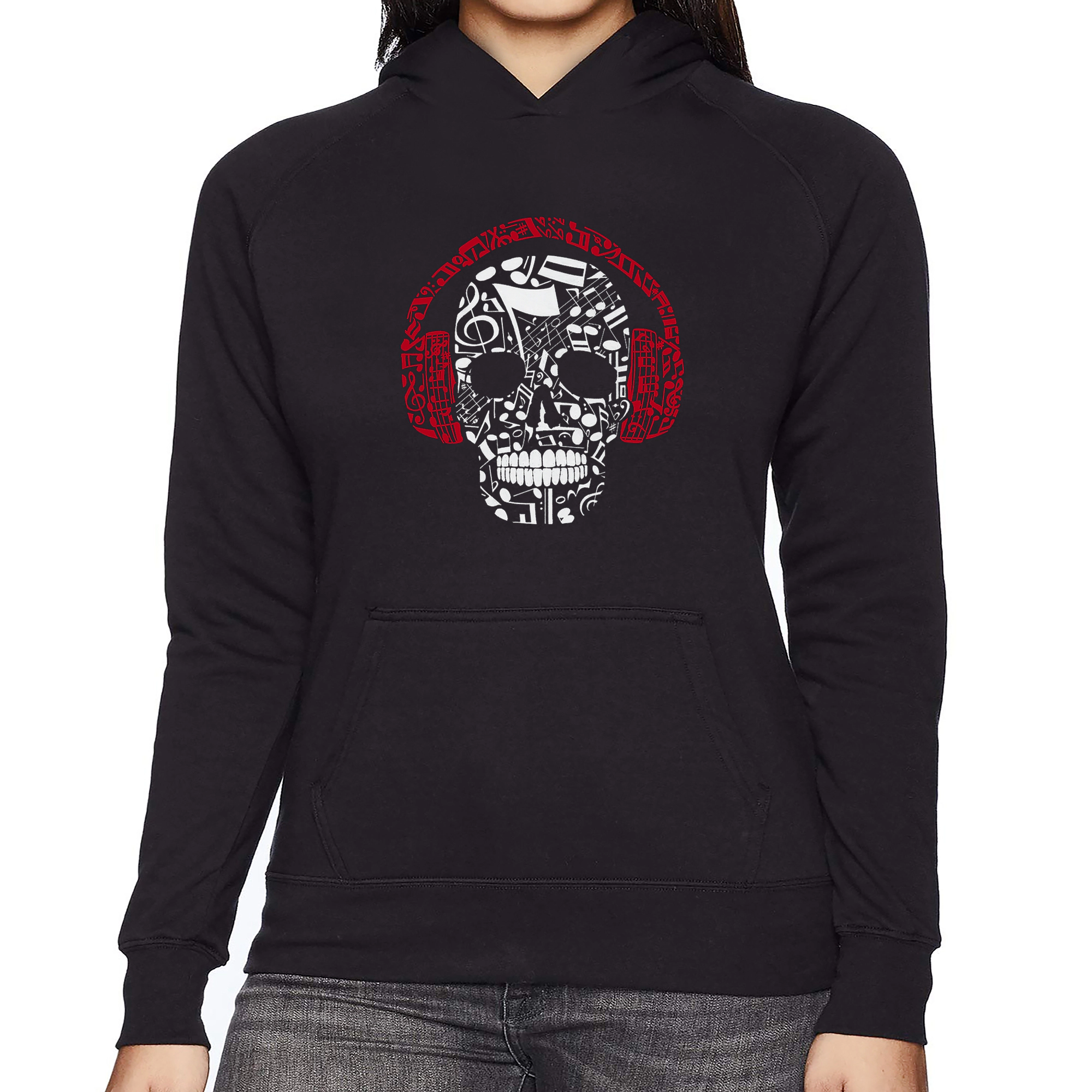 LA Pop Art Music Notes Skull - Women's Word Hooded Sweatshirt
