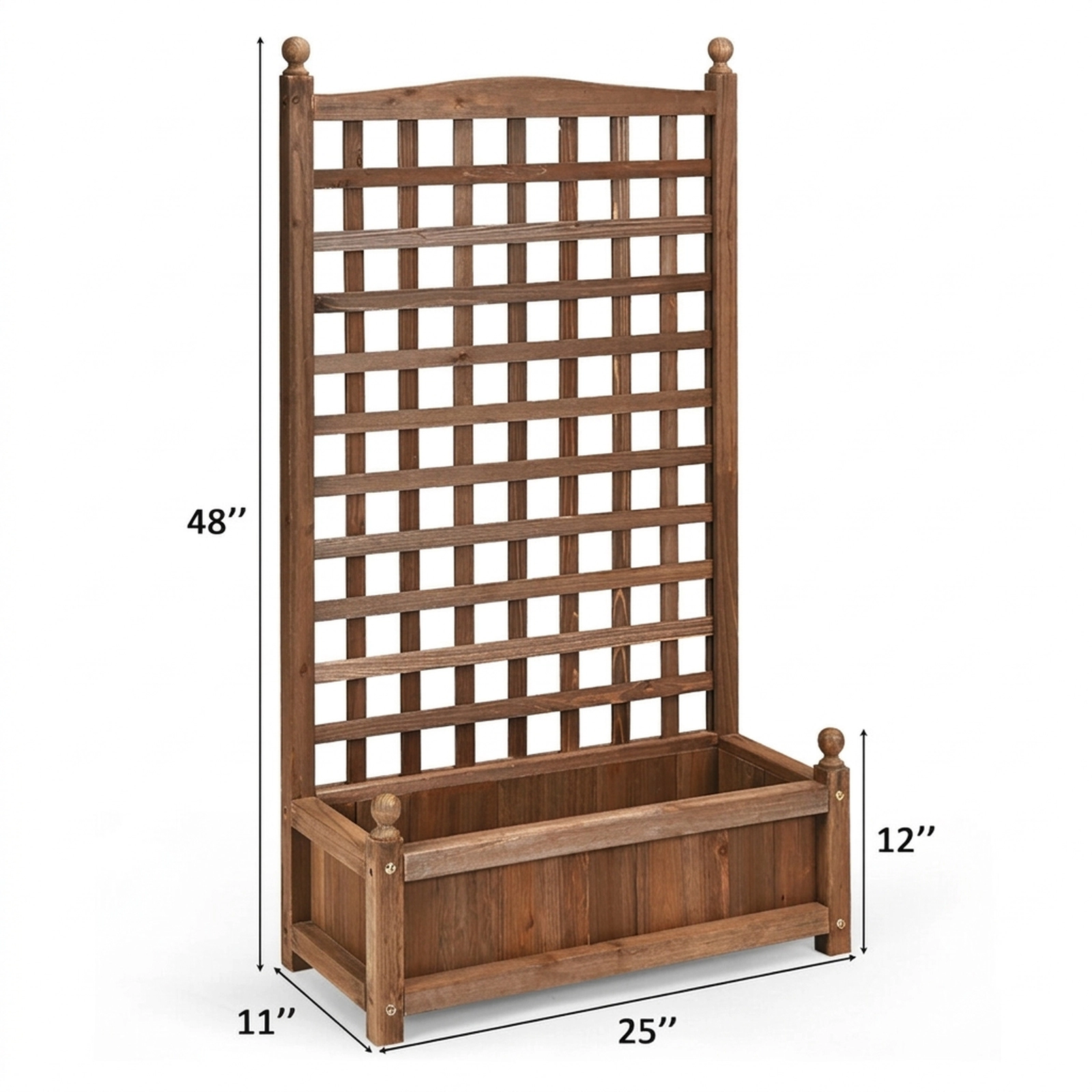 SUGIFT 48-in Tall Dark Brown Fir Wood Free Standing Planter Box with Climbing Trellis and Drain Hole