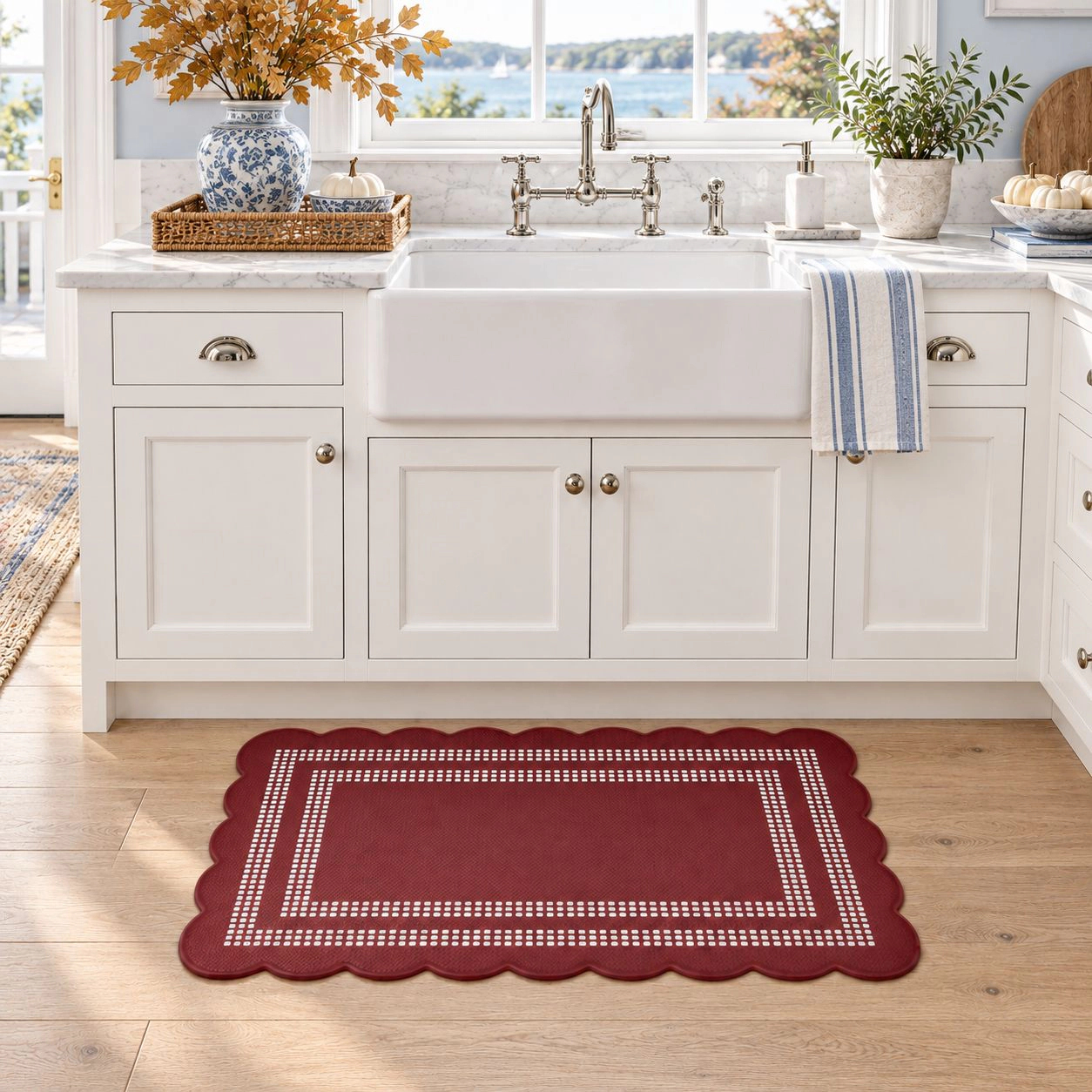 Kate Aurora Remi Scalloped Anti Fatigue Non-Skid Memory Foam Kitchen Floor Mat, 18x30, Red