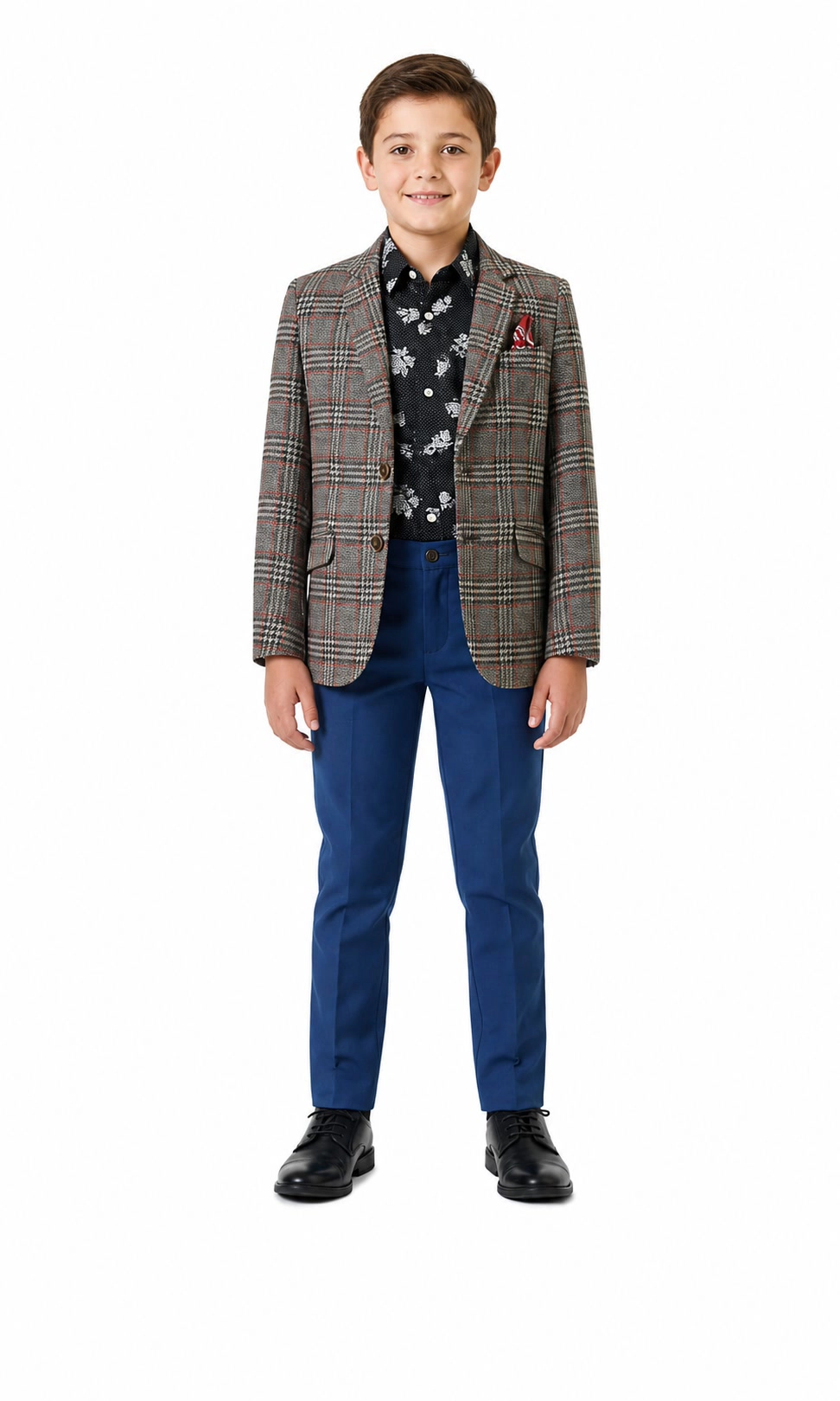 Elie Balleh Boys Slim Fit Windowpane Blazer