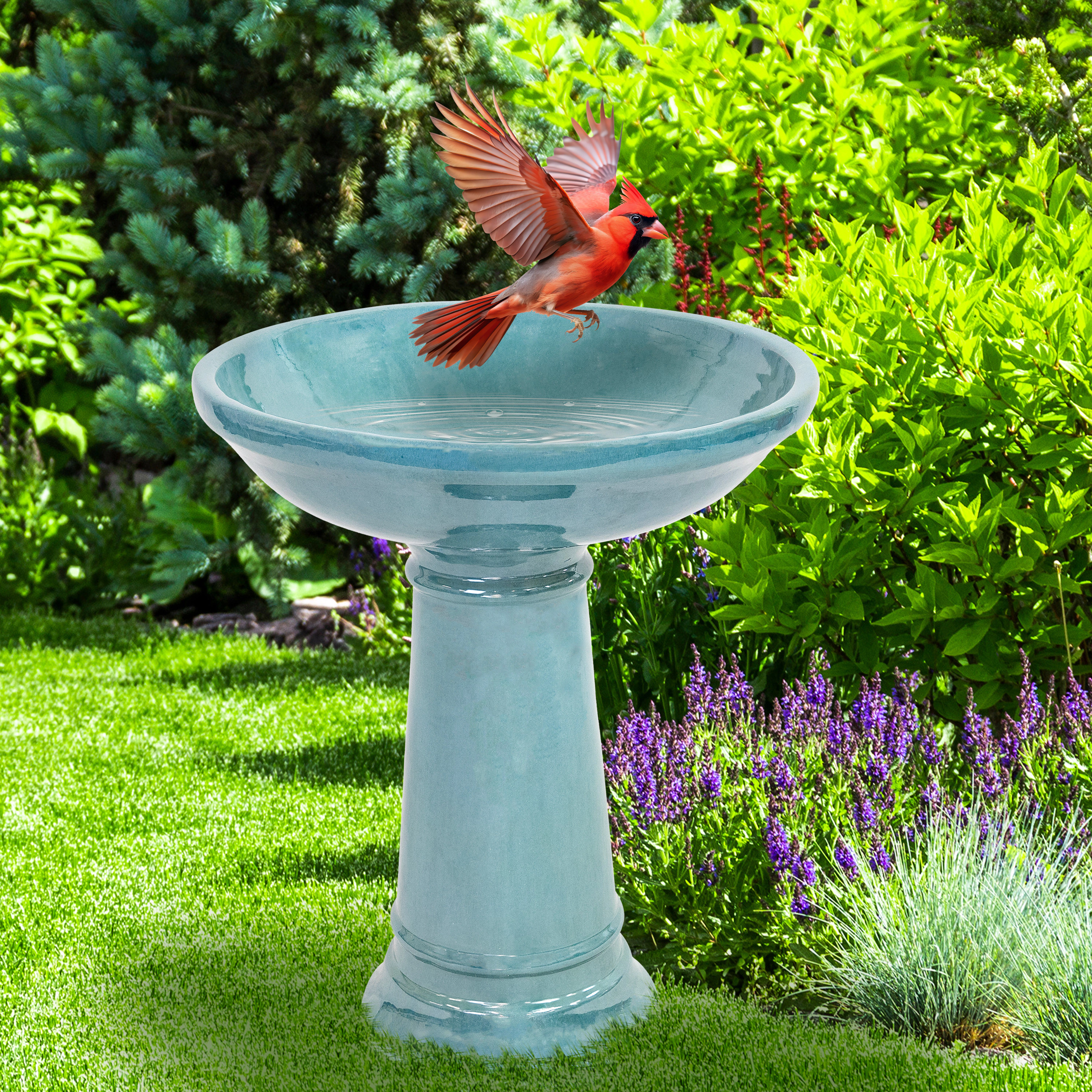 Sunnydaze Calais Glazed Ceramic Bird Bath for Outside, 25” H, Jade Green