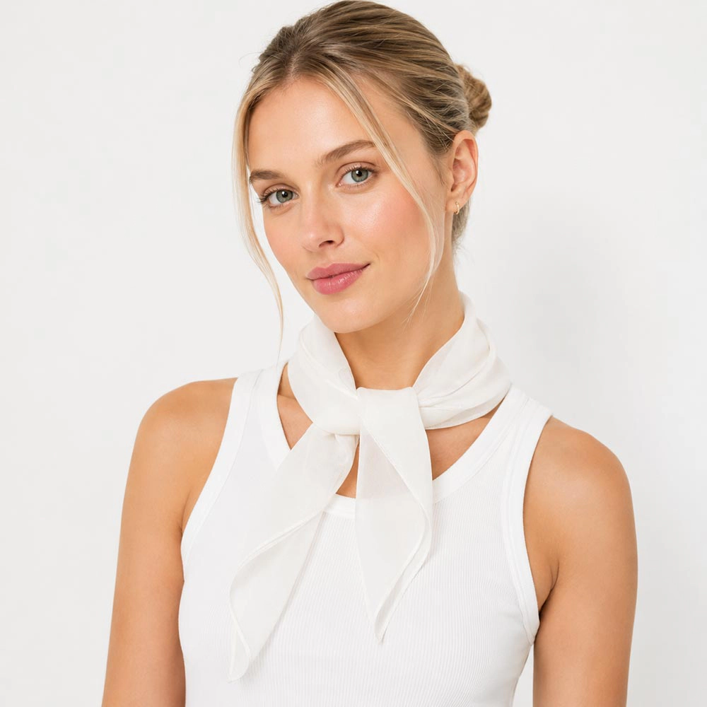TRUEDAMES Lightweight Silk Square Scarf White