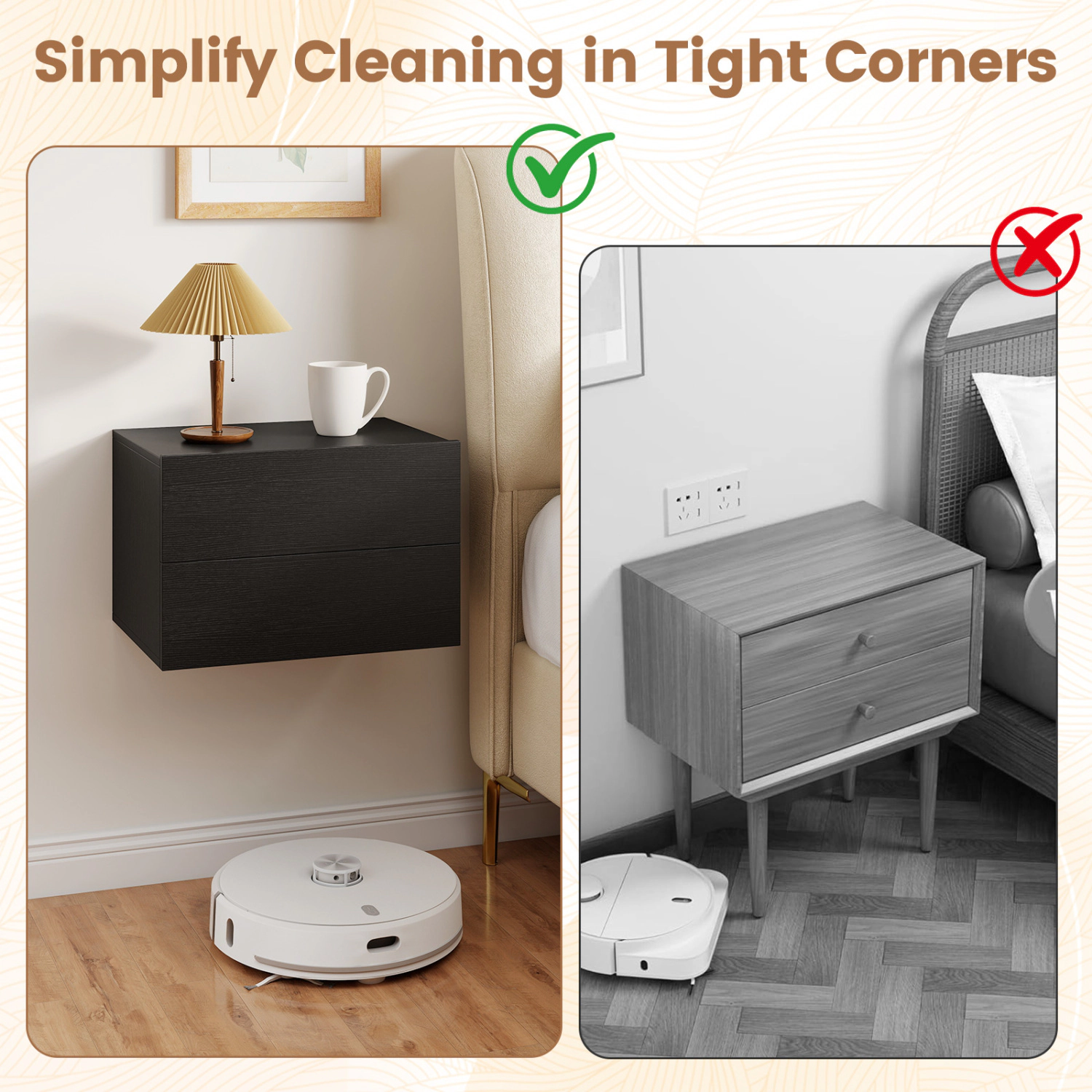 Glintex Floating Wall-Mounted Nightstand with 2 Drawers and Wall Kits