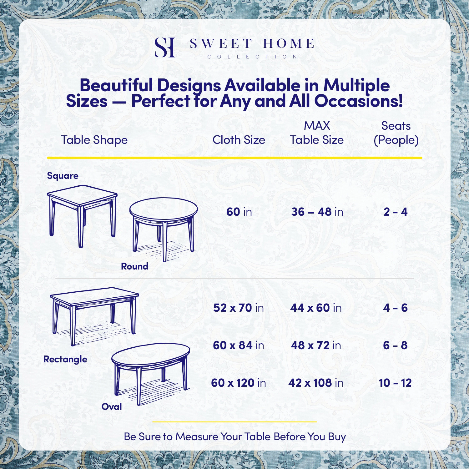 Sweet Home Collection Printed Waterproof Fabric Watercolor Paisley Tablecloths