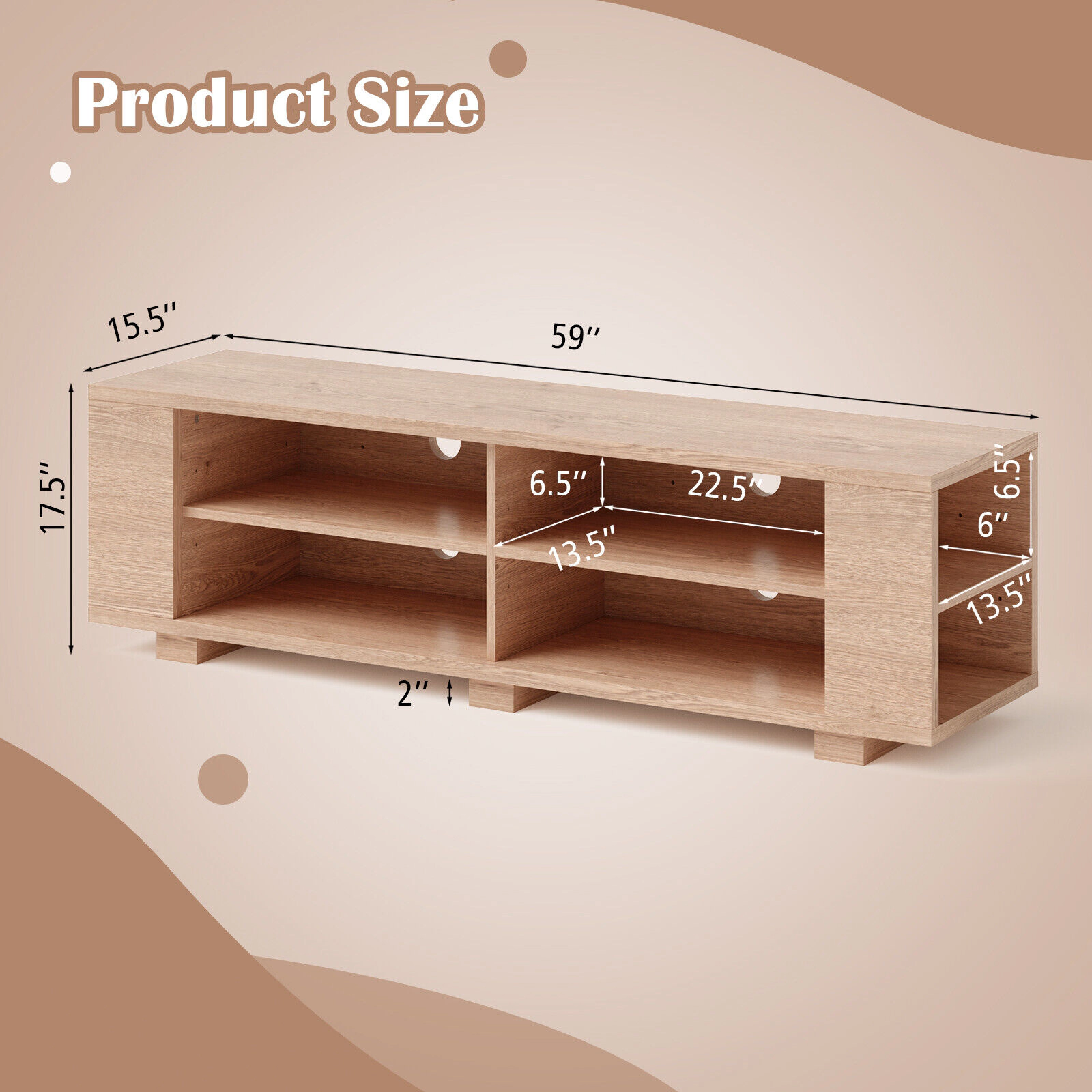 SUGIFT 59 in TV Stand Natural Wood Storage Console Entertainment Center for 65 in TVs