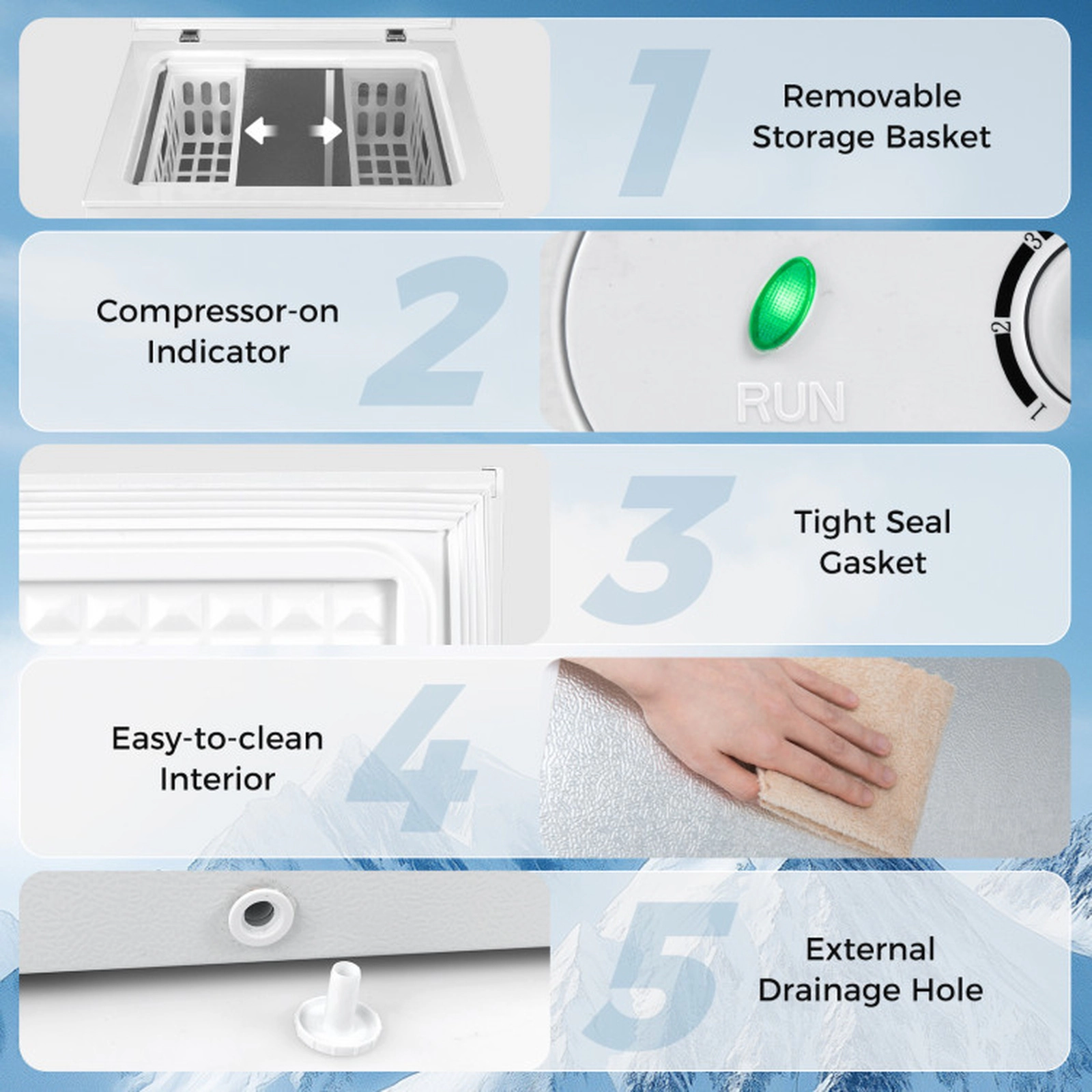 SUGIFT 5-cu ft White Compact Chest Freezer with 7-Gear Adjustable Temperature and Removable Basket
