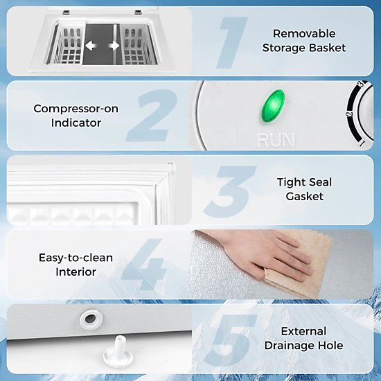 SUGIFT 5-cu ft White Compact Chest Freezer with 7-Gear Adjustable Temperature and Removable Basket