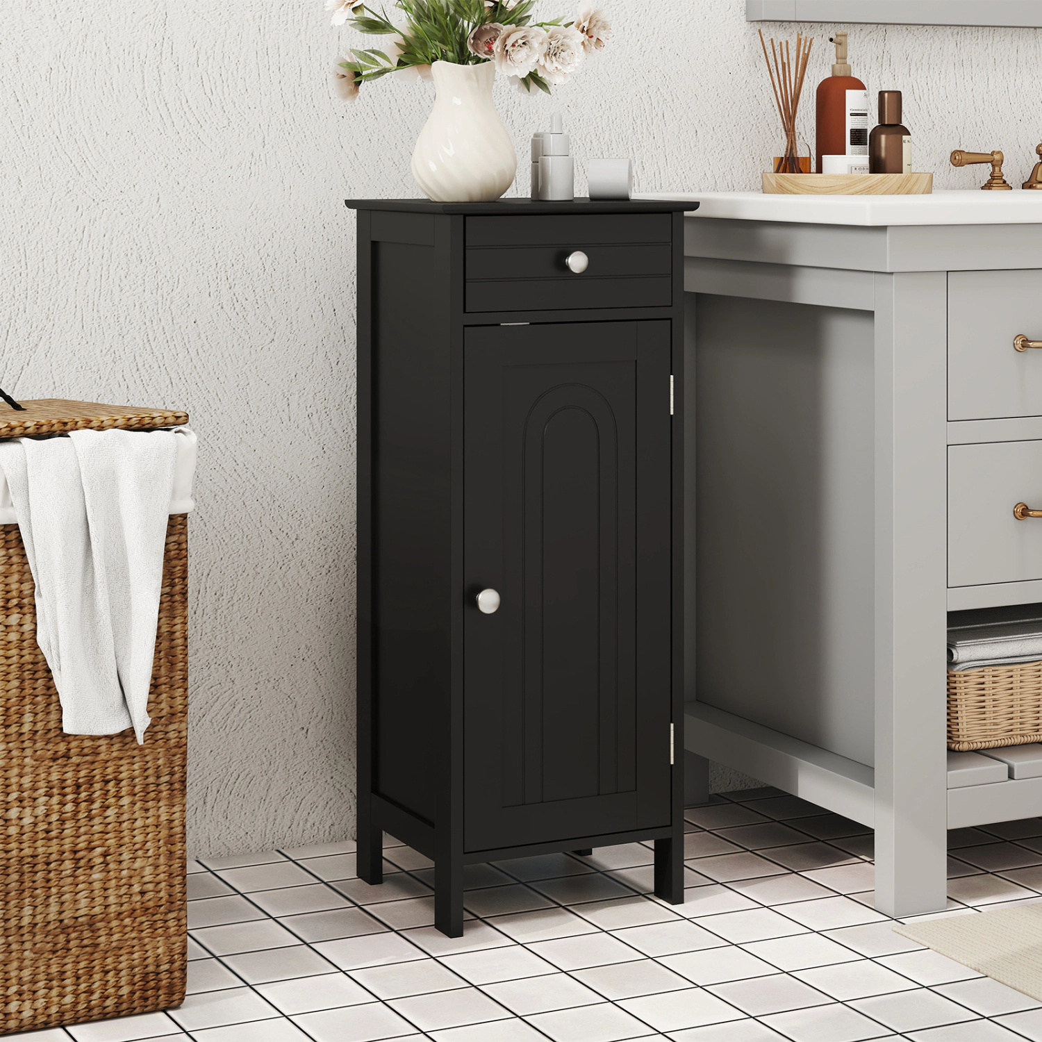SlickBlue Narrow Storage Cabinet with Adjustable Shelves and Drawer
