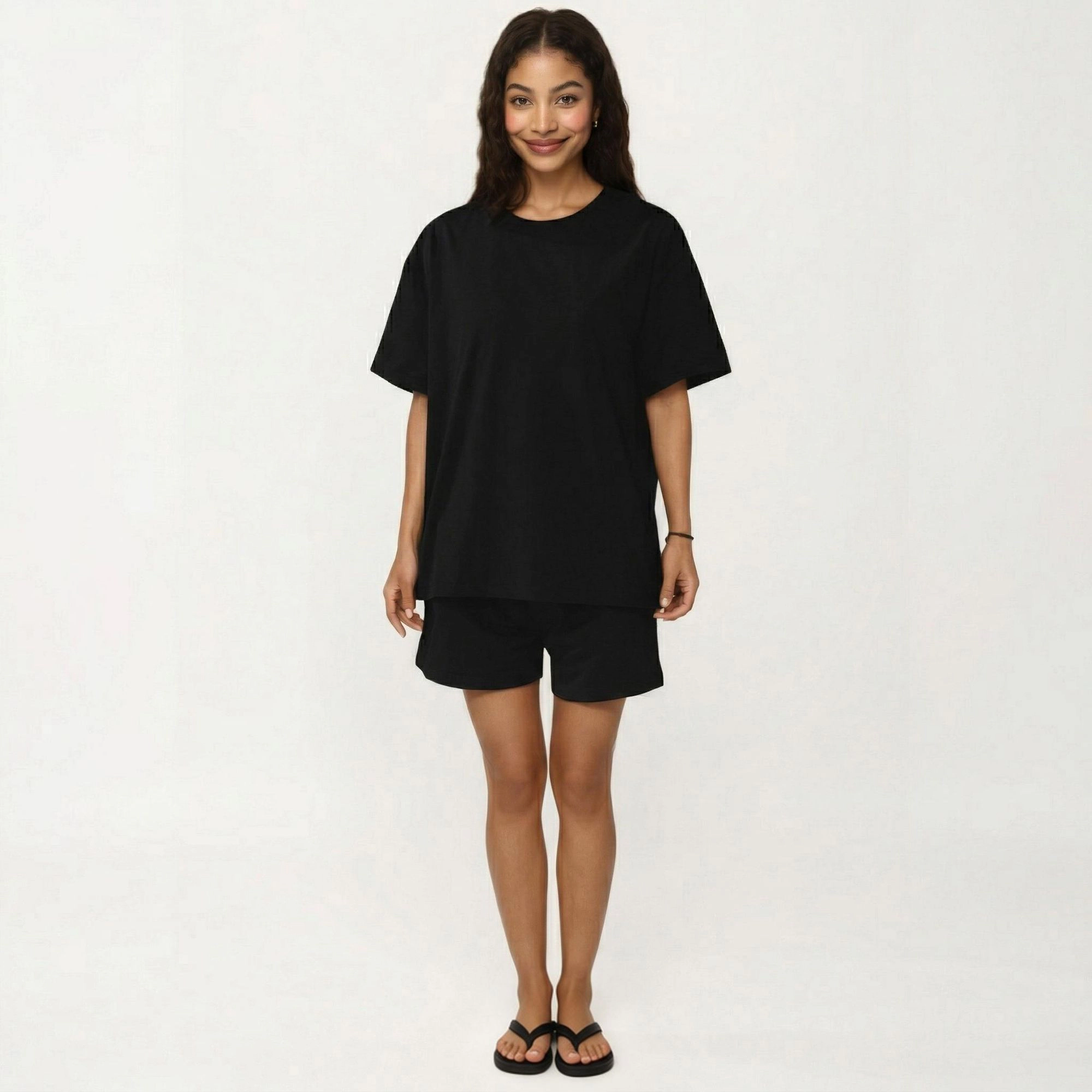 Anna-Kaci Women's 2-Piece Oversized Short Sleeve Crew Neck Pajama Top with Relaxed Fit Shorts Sleepwear Set