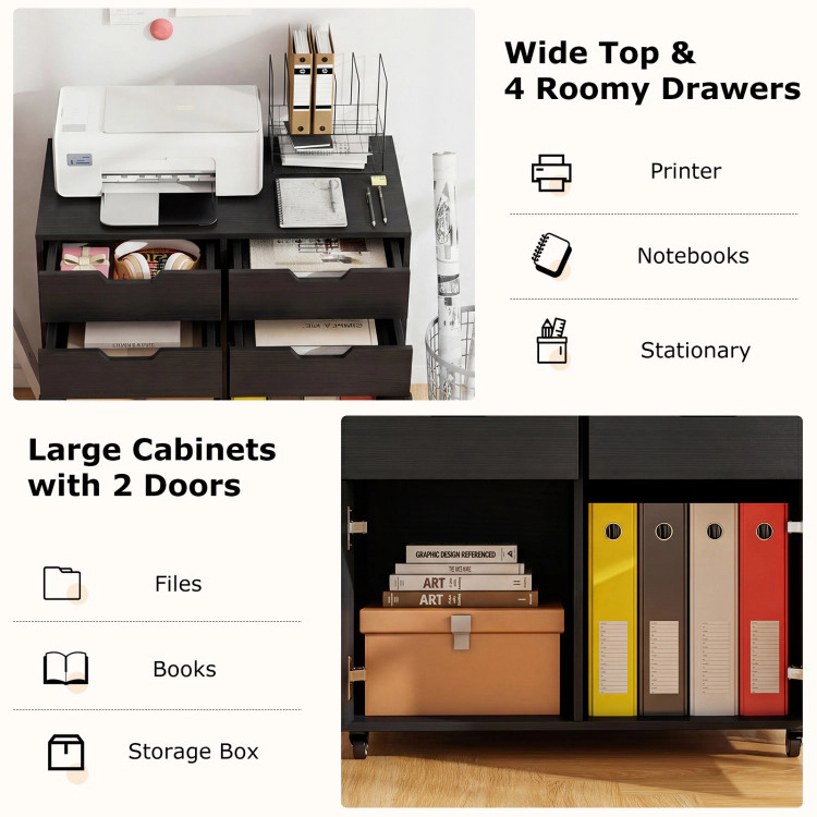 Hivvago 4 Drawer File Cabinet with Wheels for Home Office Organization