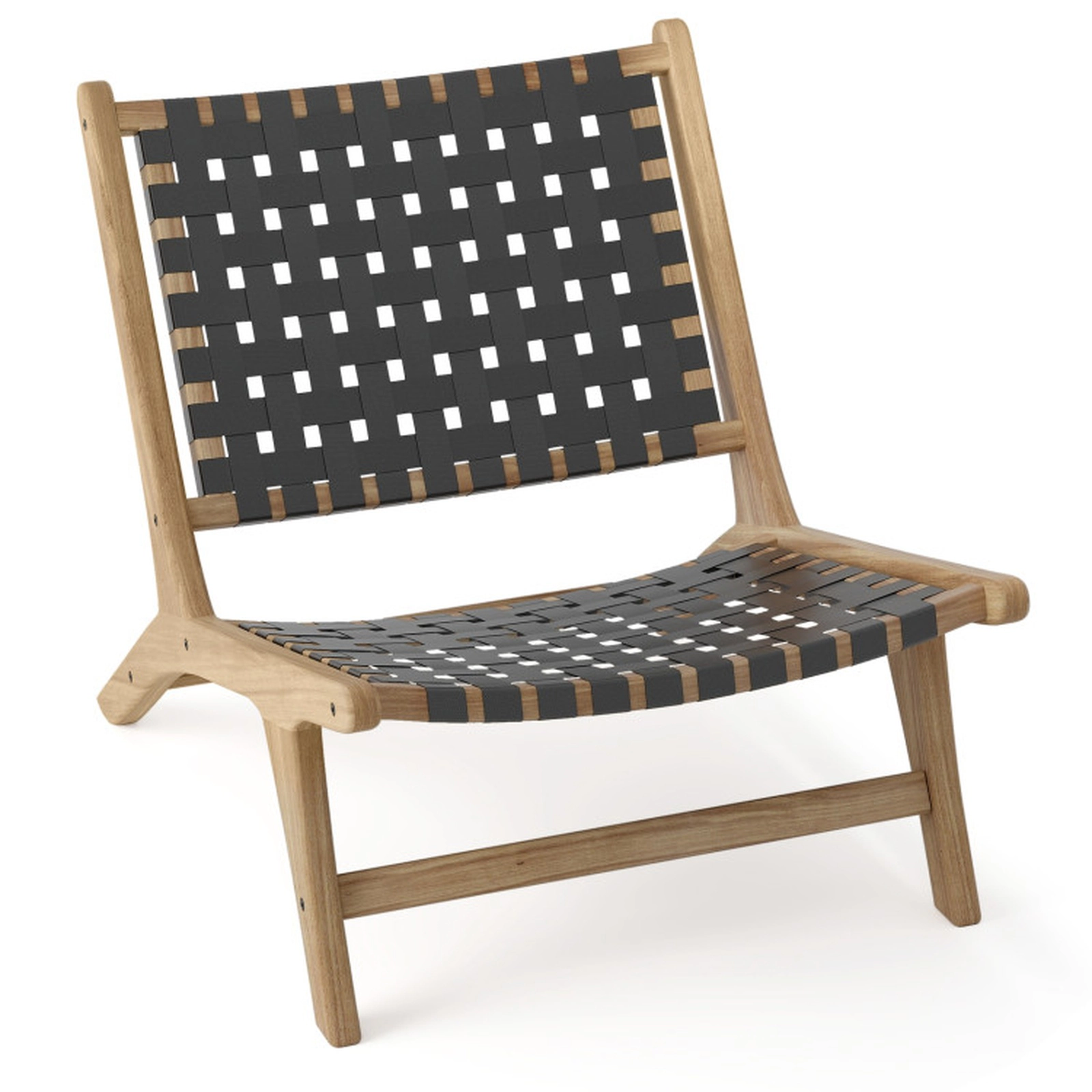 SUGIFT Black Nylon Woven Teak Wood Patio Armchair with Built-In Footrest 32-in W 25.5-in D 27.5-in H