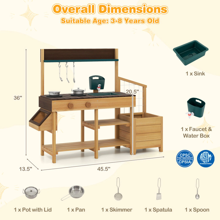 Hivvago Play Kitchen for Kids Wooden Toy Playset Pretend Mud
