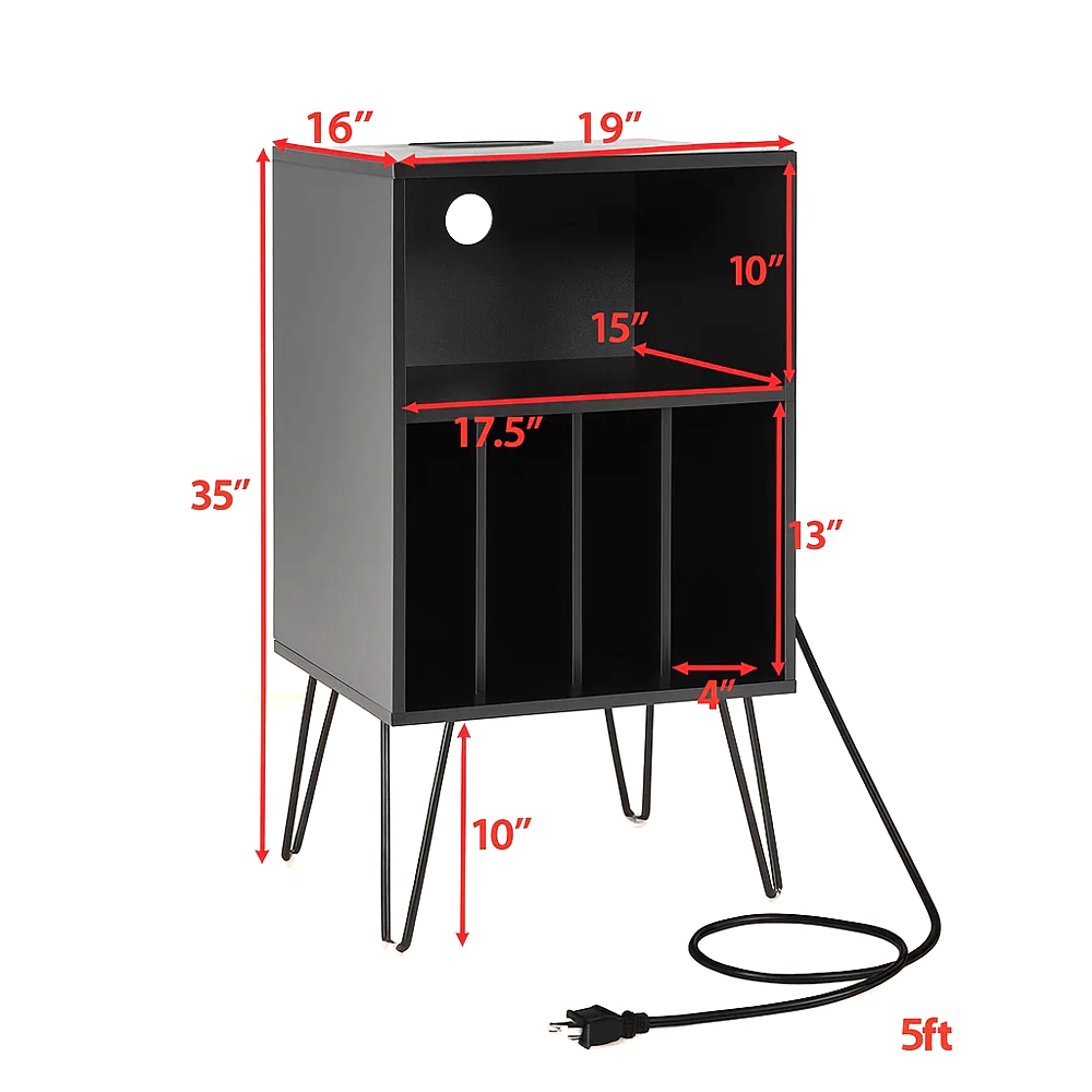 Hivvago Stylish Record Console with Charging Ports and Storage Shelves
