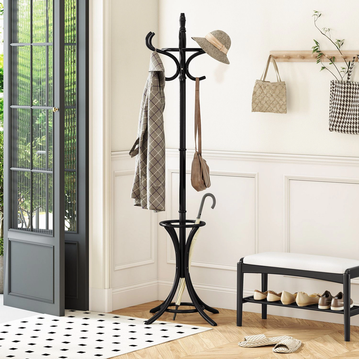 SlickBlue Freestanding Coat Rack with Hooks for Entryway Storage