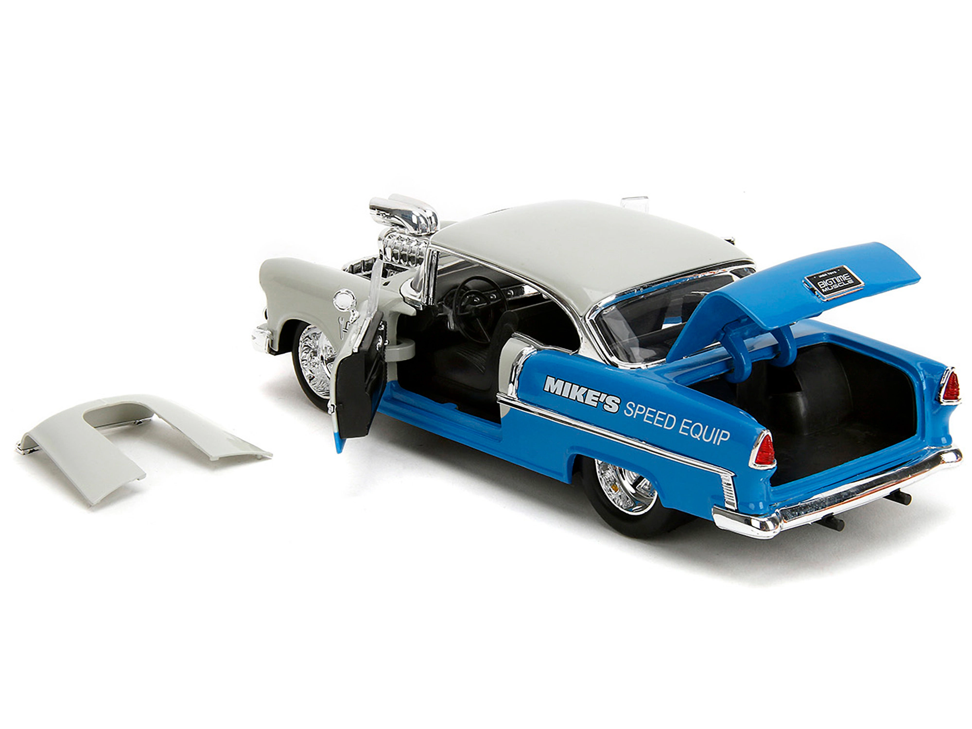 Jada 1955 Chevrolet Bel Air "Ghost Gas - Mike'S Speed Equip" Light Gray And Blue "Bigtime Muscle" Series 1/24