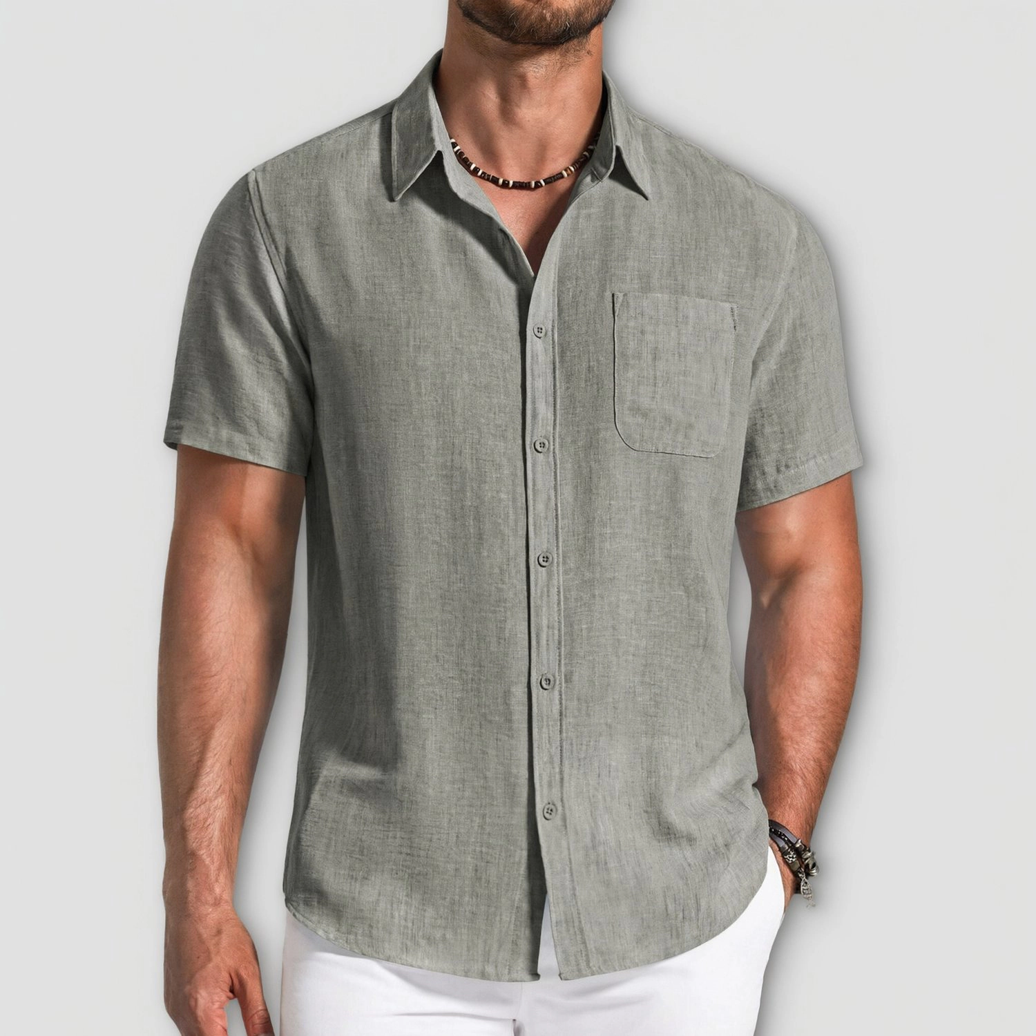 COOFANDY Mens Short Sleeve Button Down Shirt Lapel Collar Casual Pocket Tops