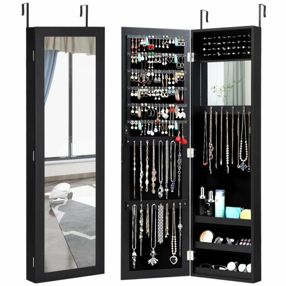 Hivvago Full Length Mirror Jewelry Cabinet with Ring Slots and Necklace Hooks