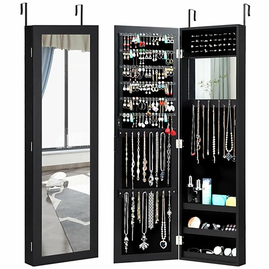 Hivvago Full Length Mirror Jewelry Cabinet With Ring Slots And Necklace Hooks