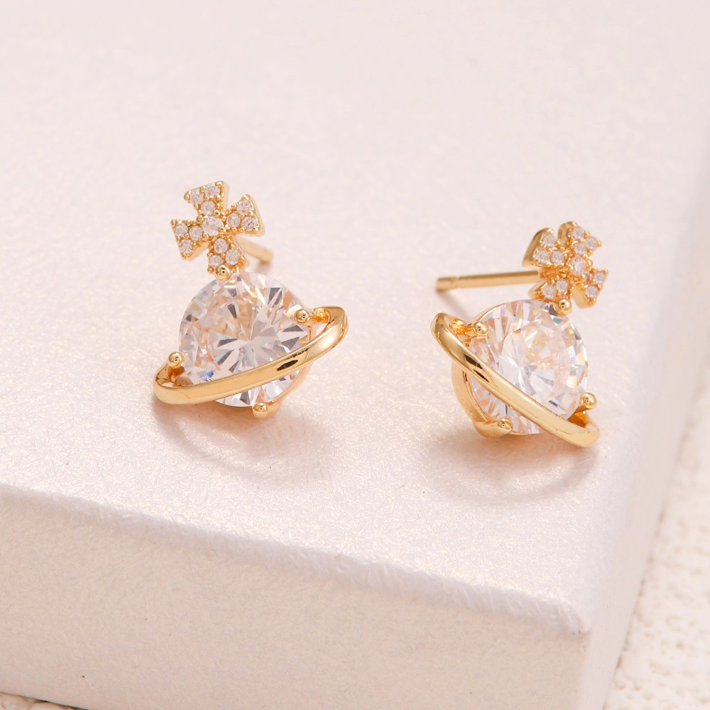 Saturn Planet Cross Cubic Zirconia Stud Earring