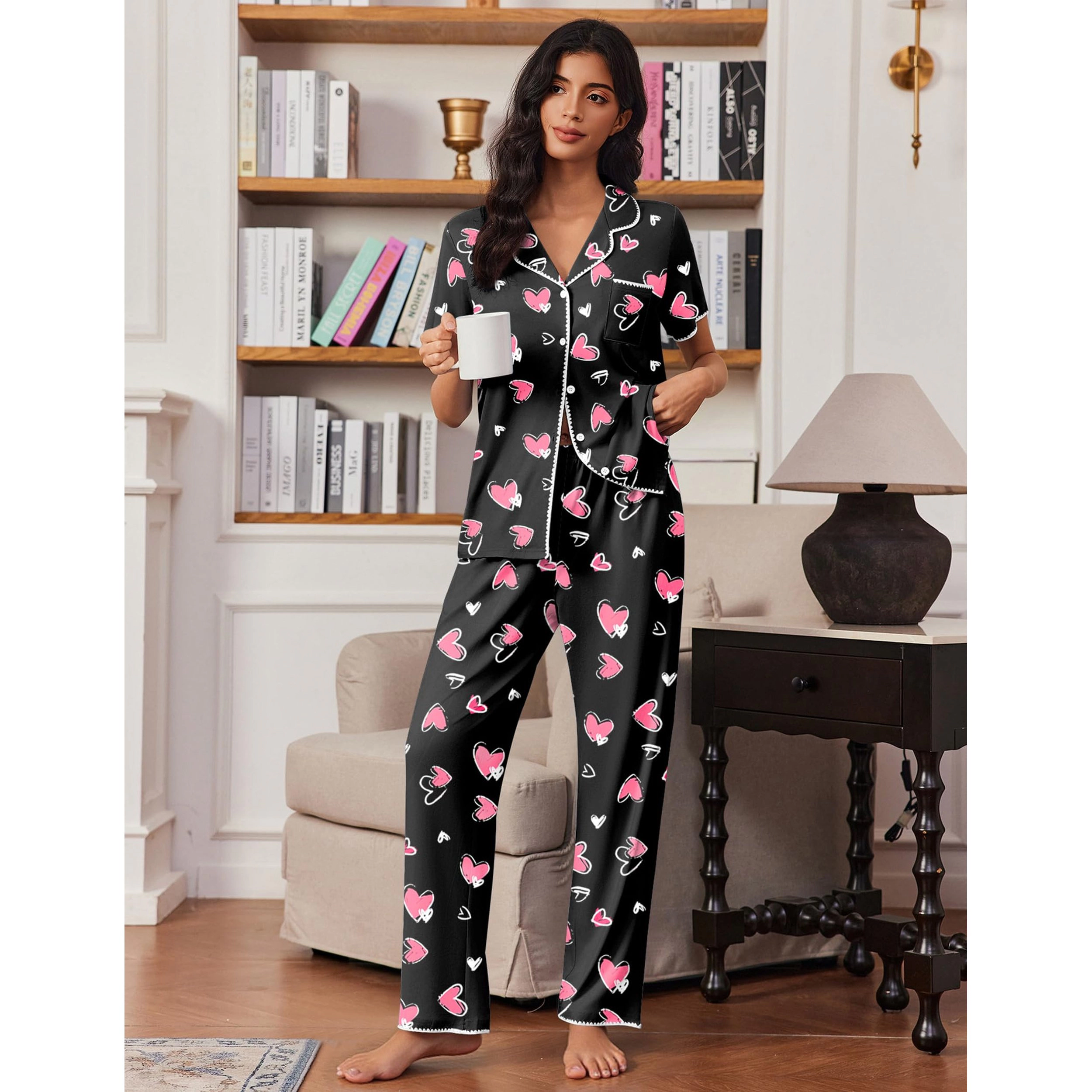 Ekouaer Pajamas for Women Set Button Up Soft Pjs Short Sleeve 2 Piece Lounge Sets Comfy Sleepwear