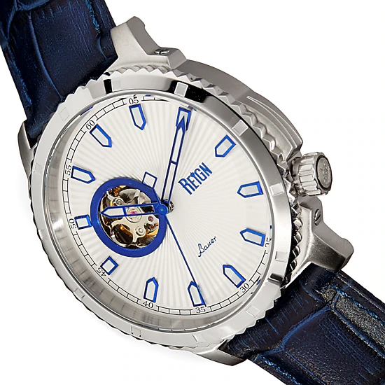 Reign Bauer Automatic Semi-Skeleton Leather-Band Watch