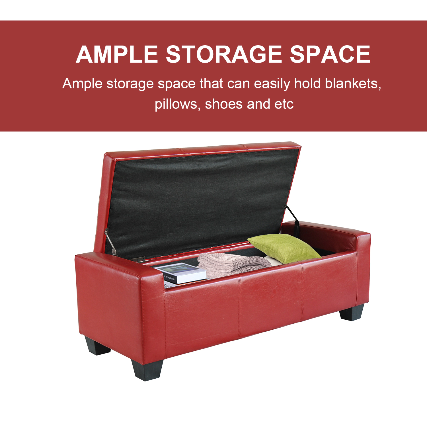 Hivvago 50.5" Faux Leather Tufted Storage Ottoman