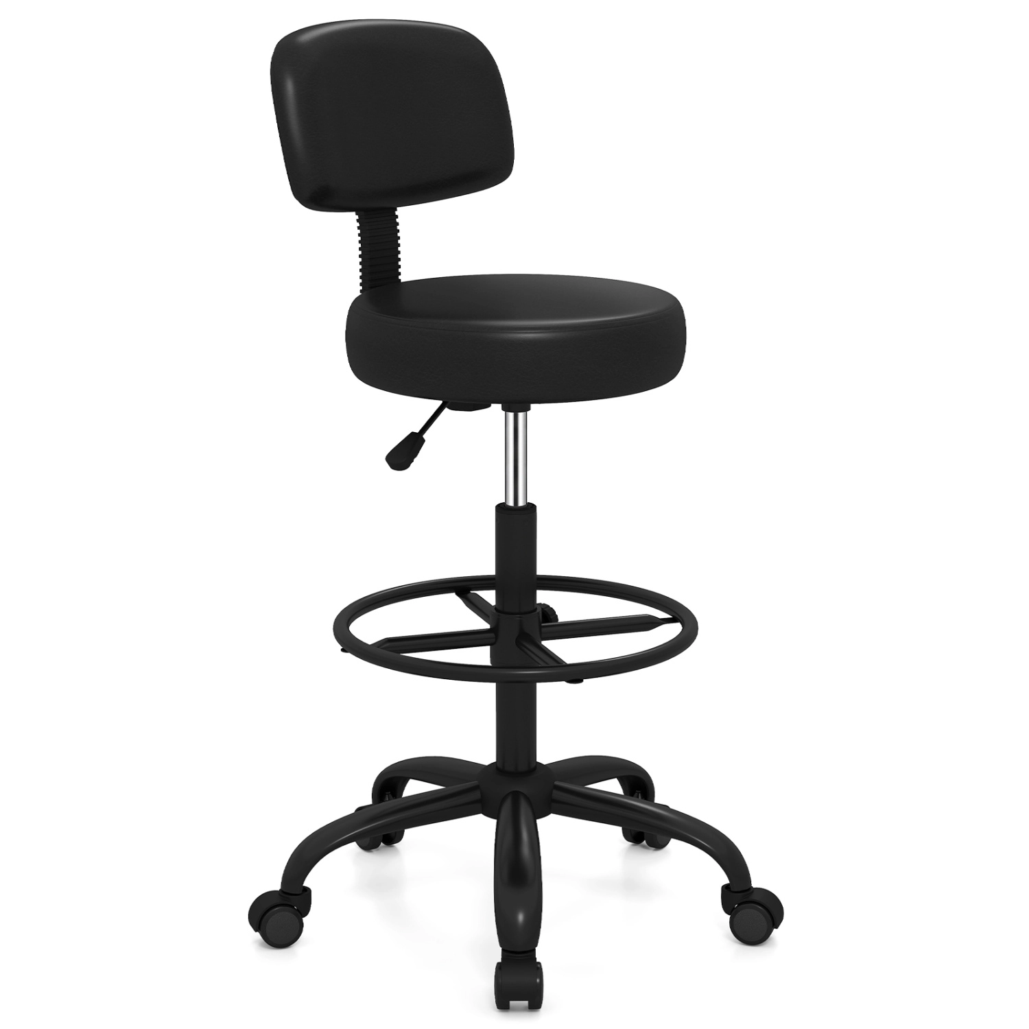 LJG Office Drafting Chair with Back & Adjustable Footring and Wheels for Desk