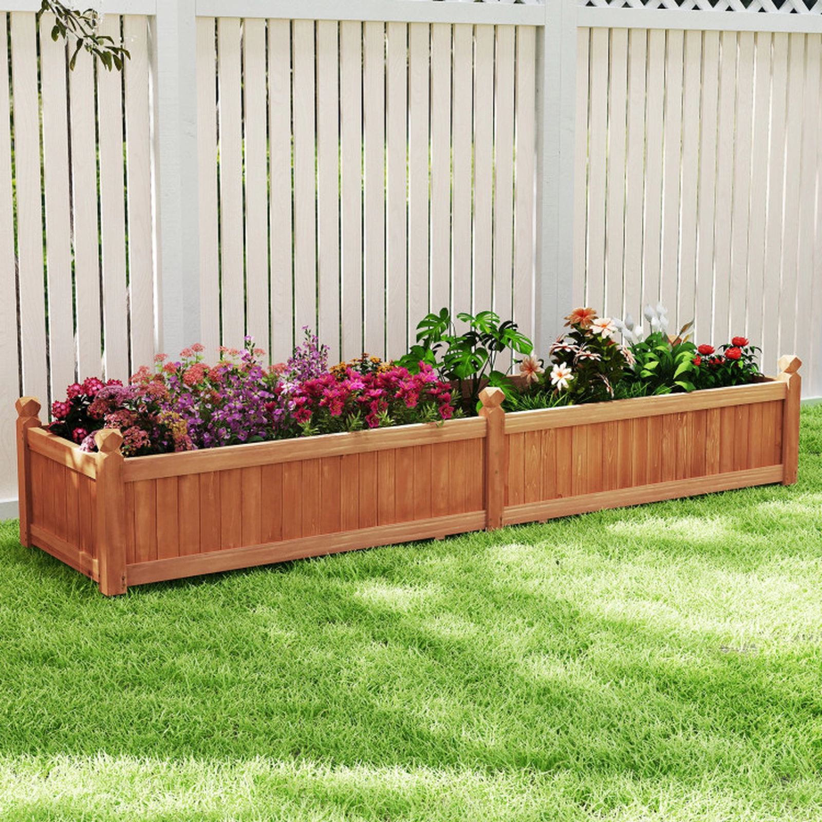 SUGIFT 91-in 110-lb Capacity Rustic Brown Fir Wood Divisible Raised Garden Bed with Non-woven Liner and Legs