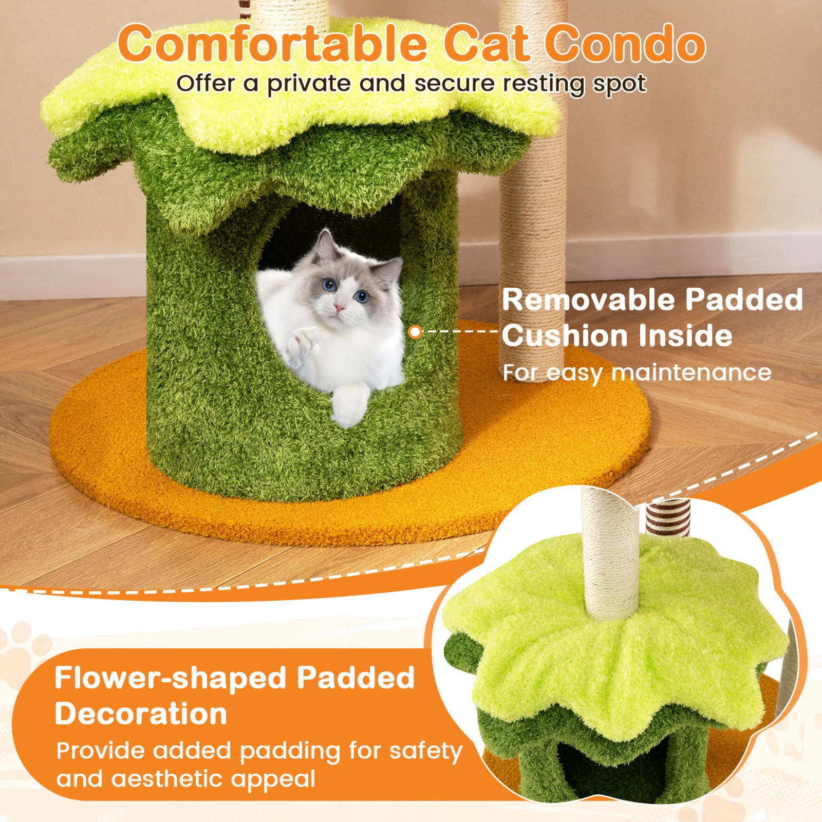 SUGIFT Yellow 46 in Hamburger Cat Tree with Hanging Basket Bed and Padded Perch