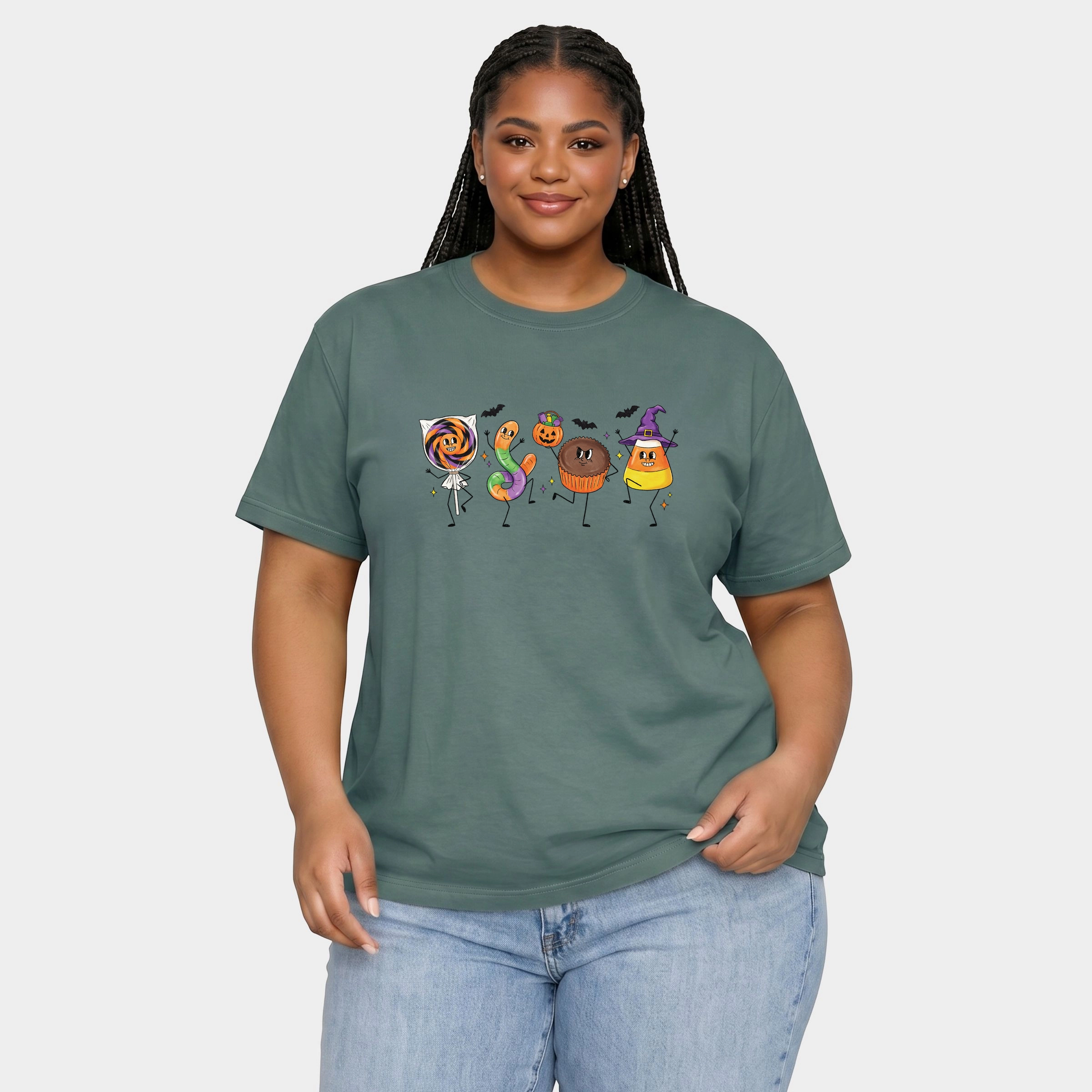 Simply Sage Market - Women's Plus Sized Garment Dyed Graphic T-Shirt Candy Stick Figures
