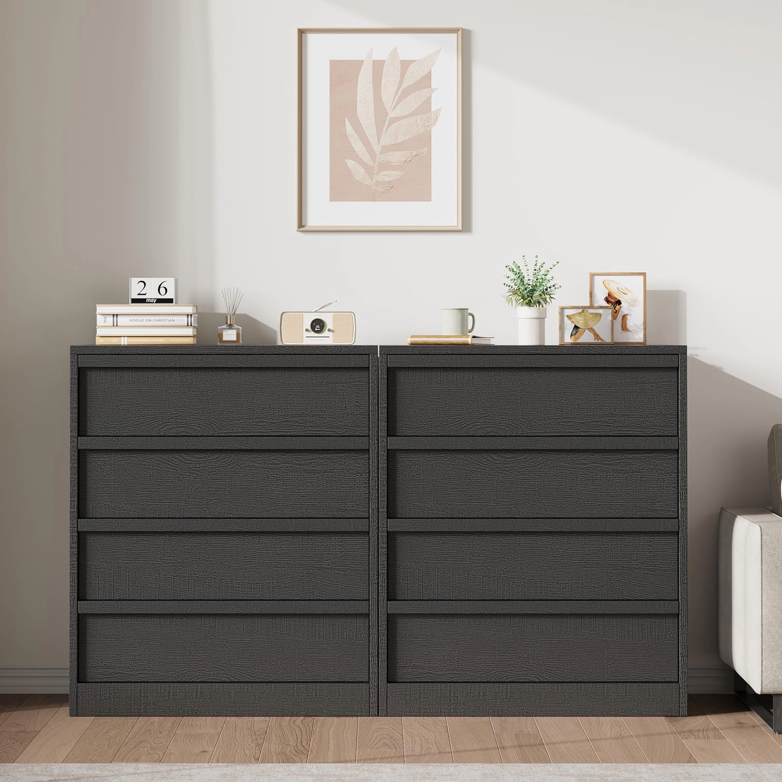 4 Drawer Dresser, Freestanding MDF Chest of Drawers with Storage Top and Anti-Tip Hardware for Bedroom