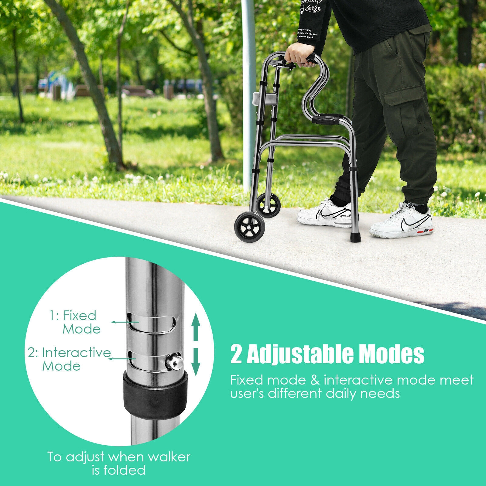 SUGIFT Gray Folding Stand-Assist Walker with Bi-Level Handrails 25.6-in W 20-in D 37-in H 440-lb User Capacity