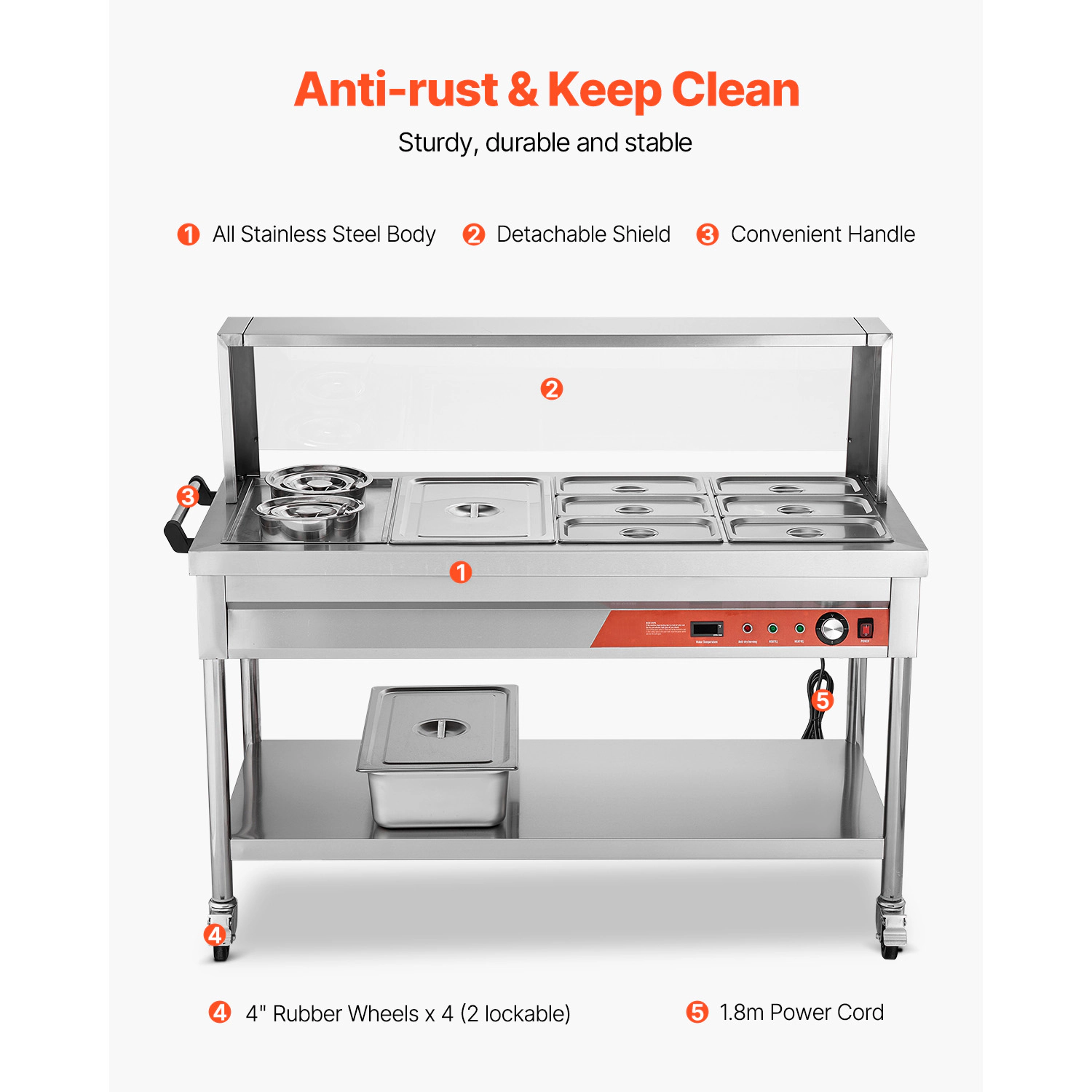 HONGGE Commercial Food Warmer, Pans Electric Steam Table