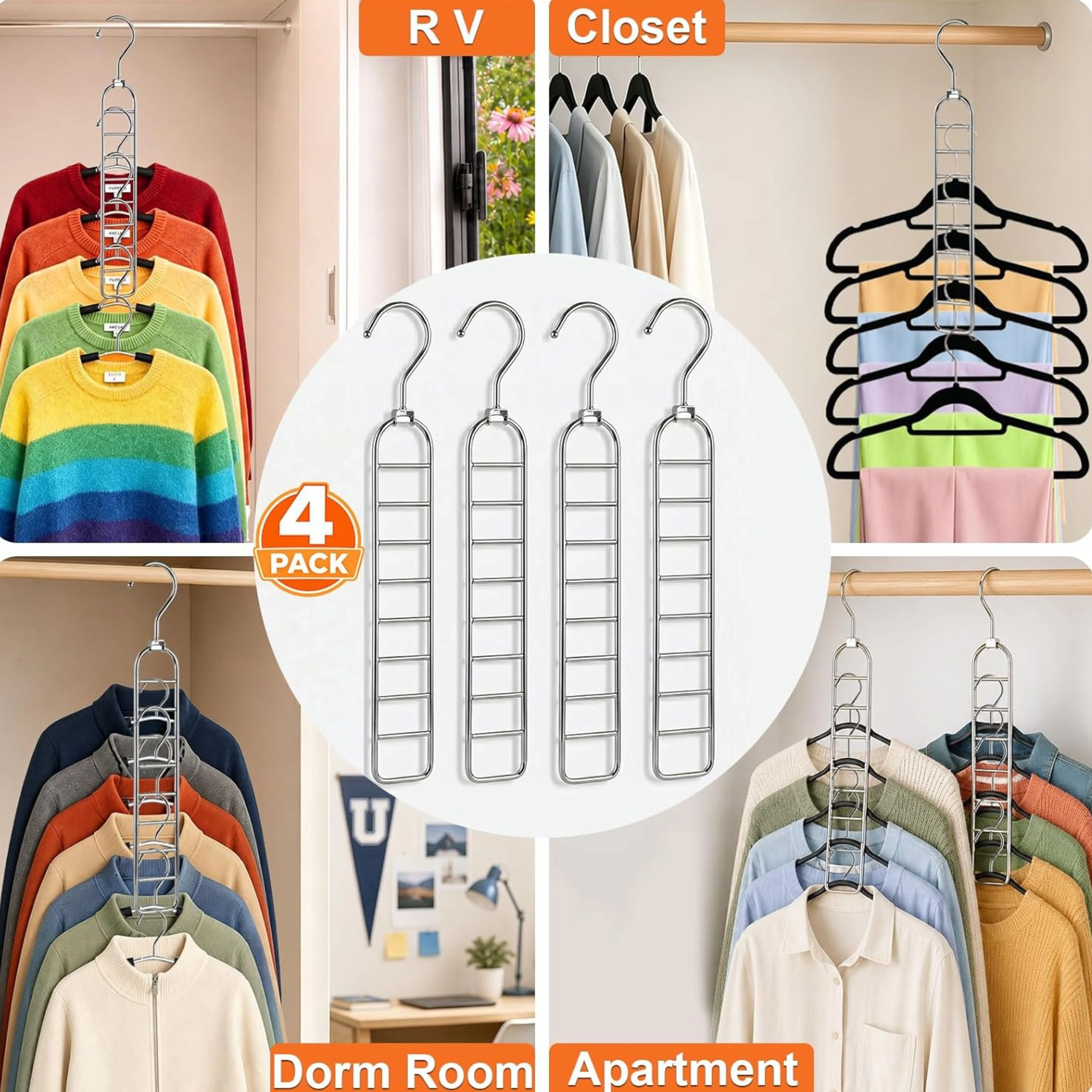 Stock Preferred Pack of 4 36 Hole Heavy Duty Cascading Space Saving Closet Hangers