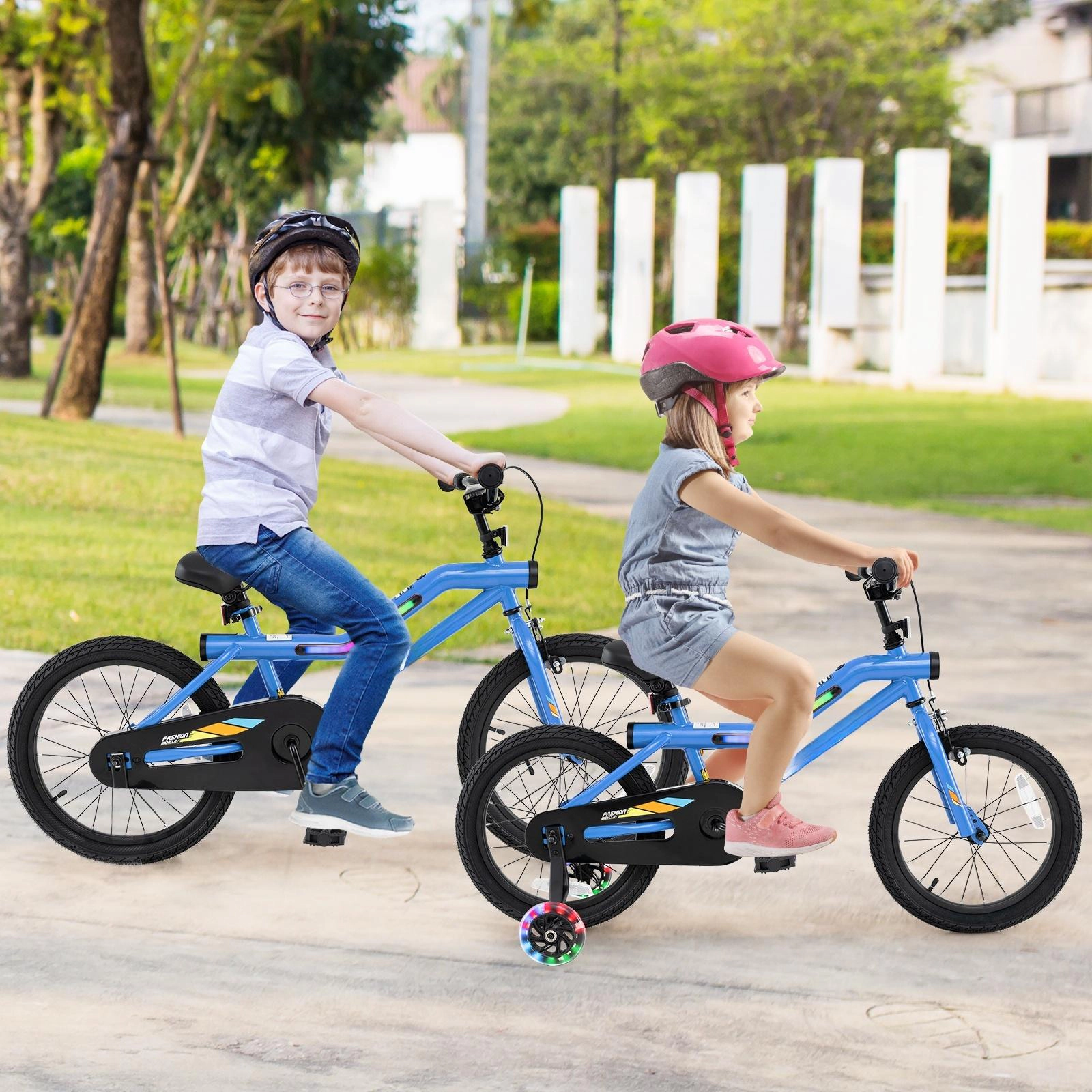 SUGIFT Navy Blue LED Lights Training Wheels Headlight and Coaster Brake Kids 16 Inch Bike