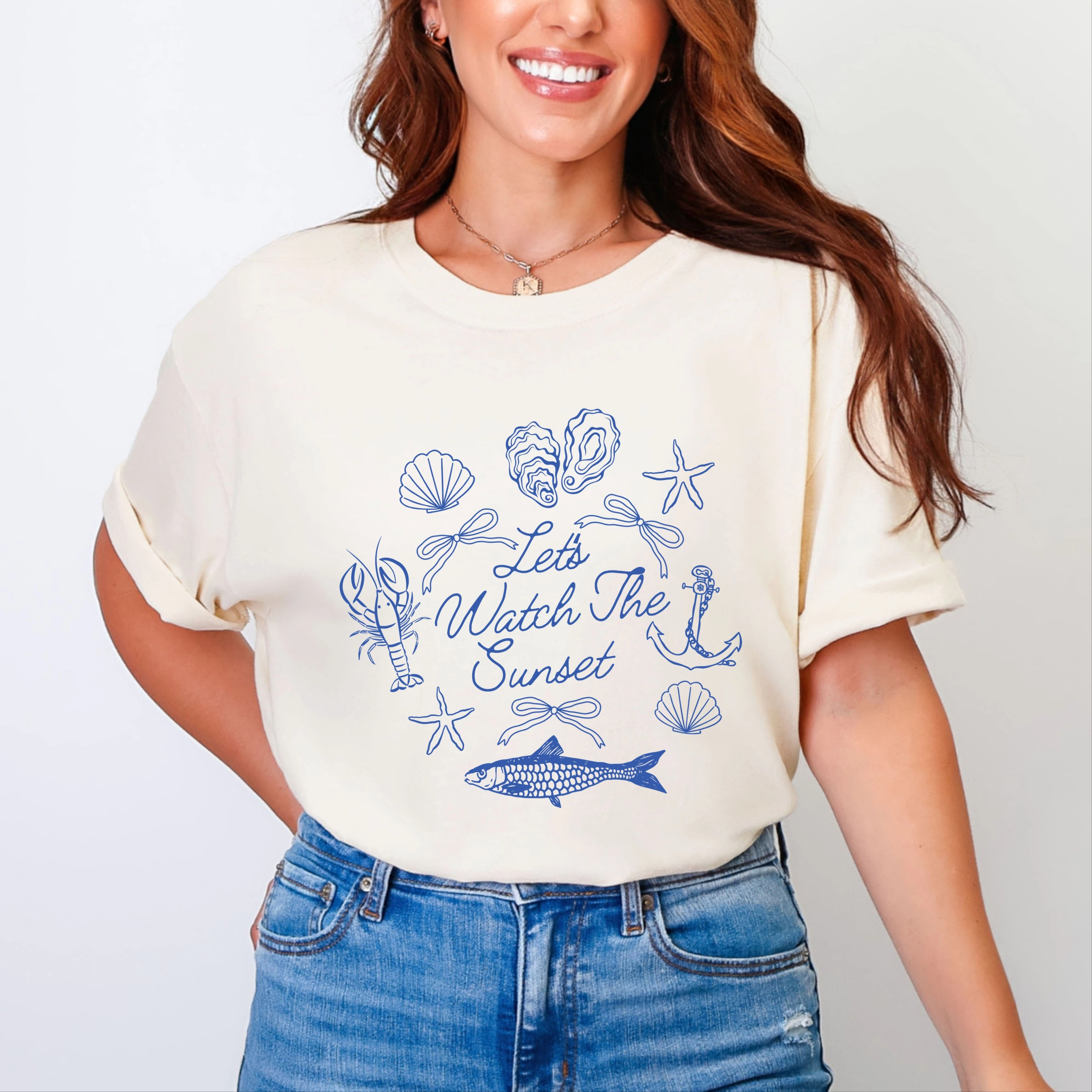 Simply Sage Market - Let's Watch The Sunset Nautical Women's Garment Dyed Graphic T-Shirt