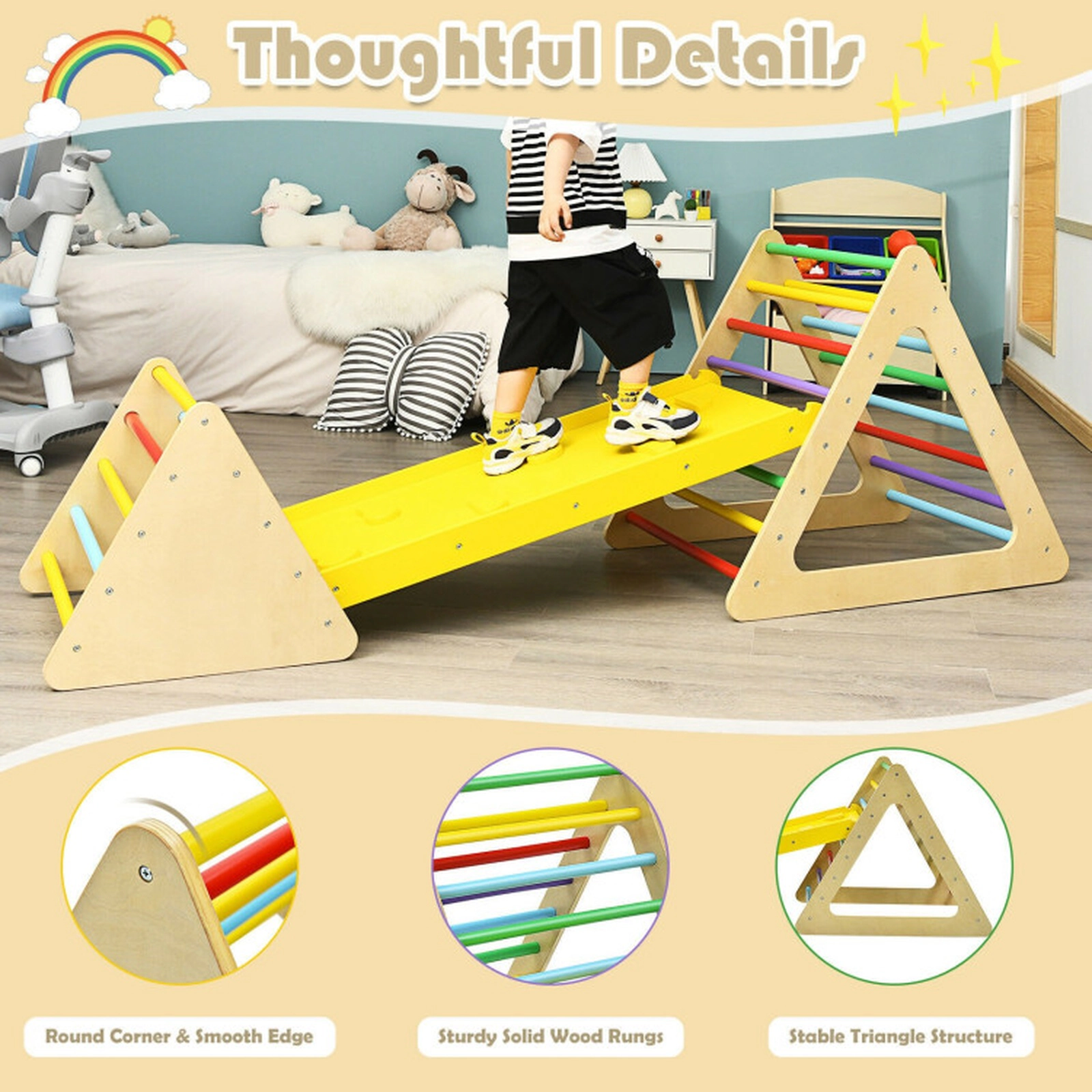 SUGIFT Kids Multicolor 3-in-1 Set of 2 Triangle Climbers with Ramp 31-in W 27.5-in H 132-lb Climber Capacity
