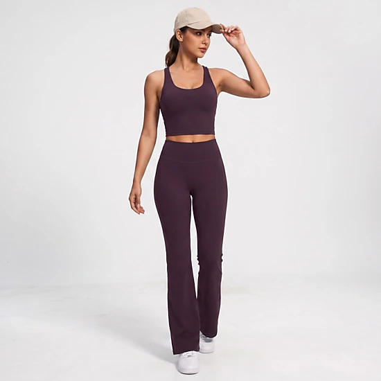 Anna-Kaci Women's High-Waist Flare Yoga Pants with Contour Seams Full-Length Fitted Workout Leggings for Gym