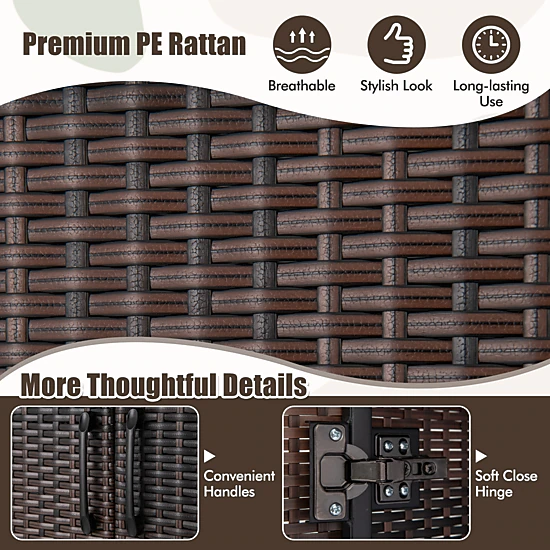 SUGIFT Brown 2 Doors Hanging Rod and 4 Storage Cubes 62-in Wicker ...