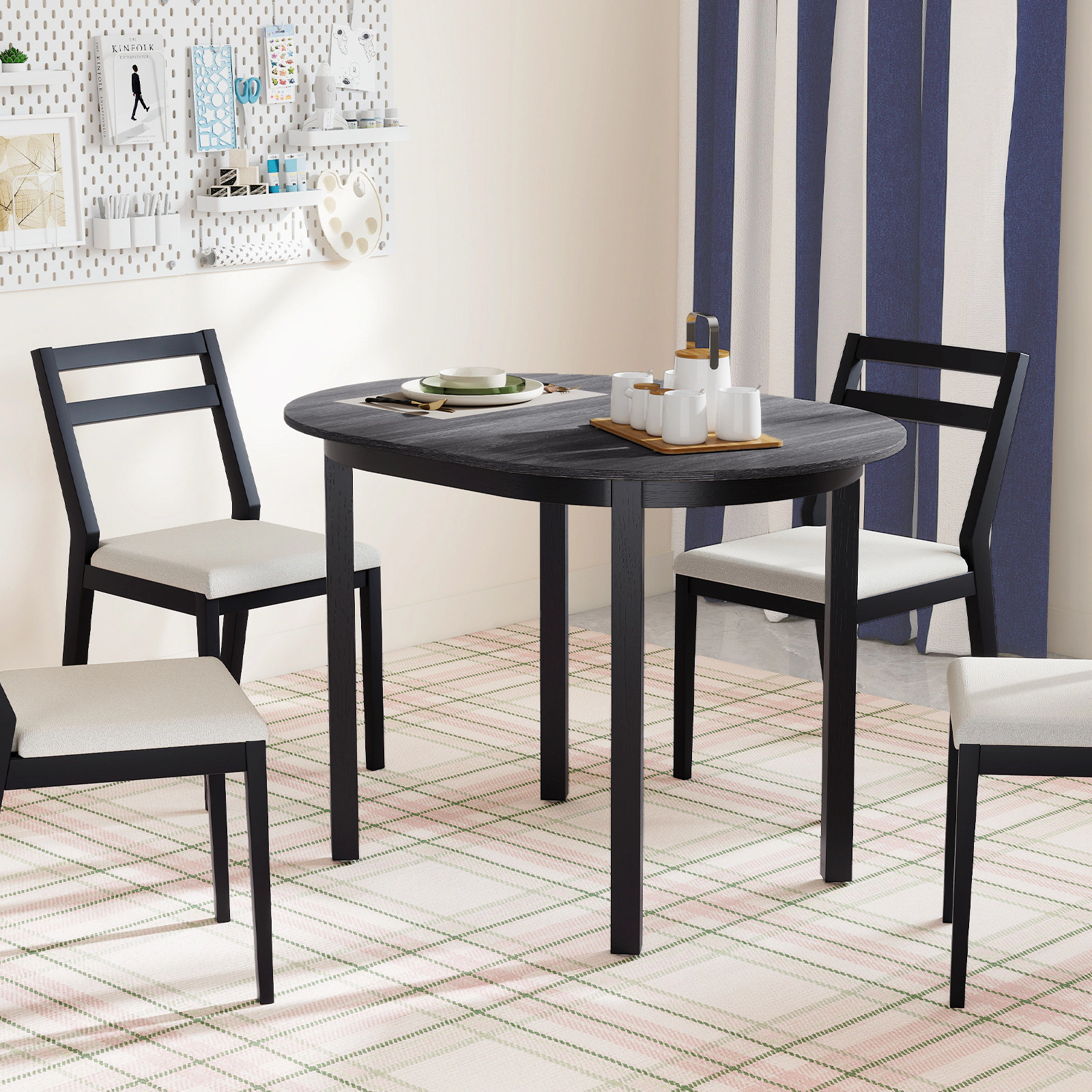 LJG 43 Inch Wooden Dining Table with Rubber Wood Legs for 2-4 People