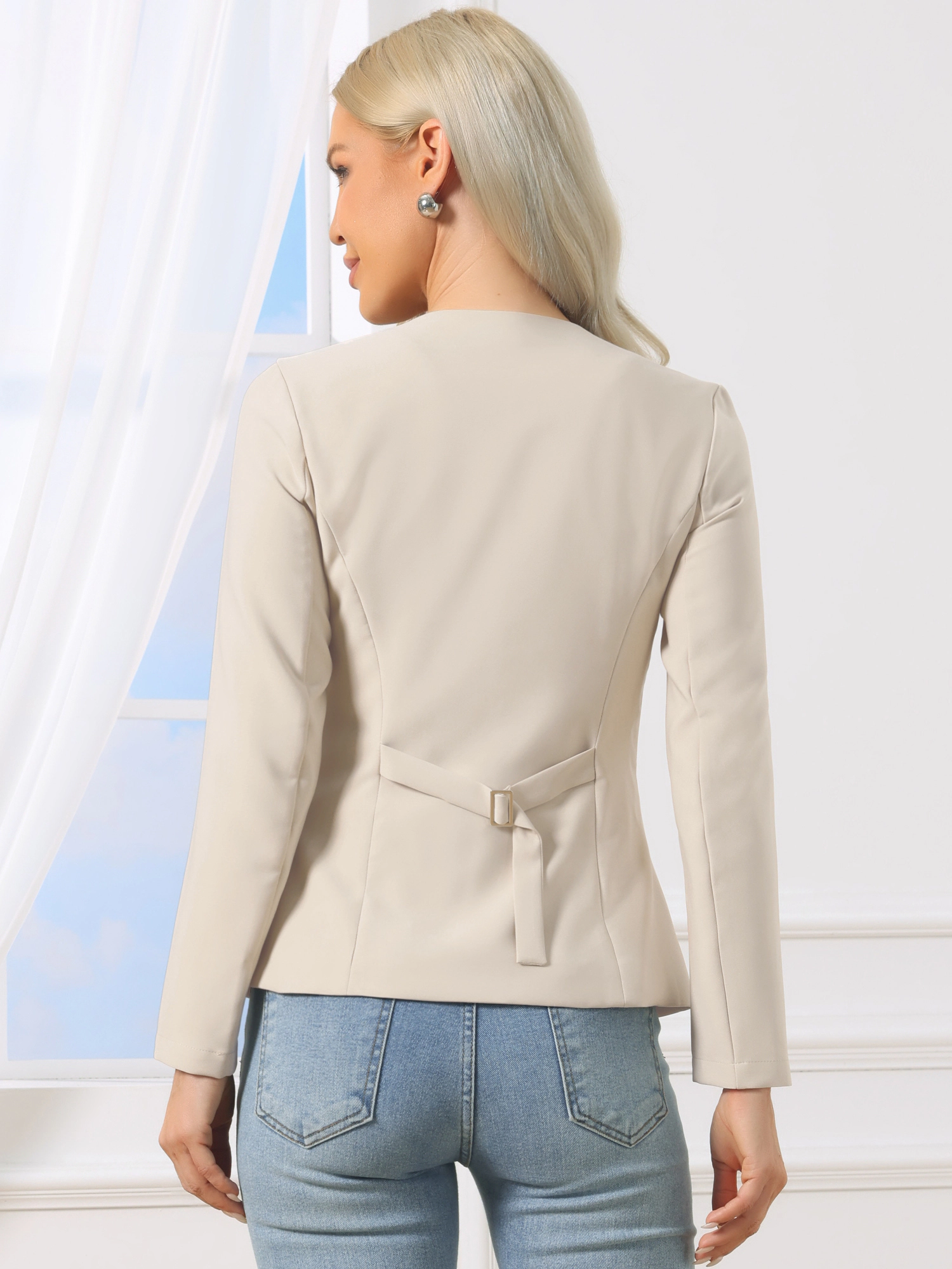 INSPIRE CHIC Women's Button Down Scoop Neck Split Hem Business Casual Fitted Blazer