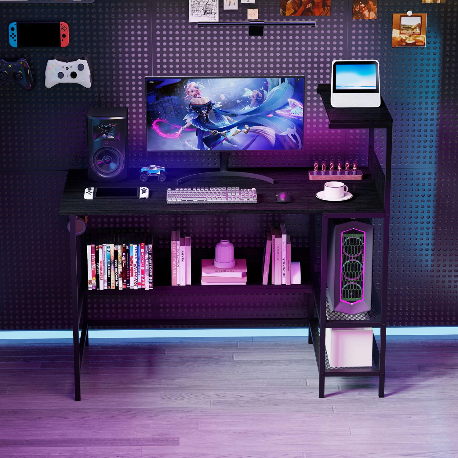 SlickBlue Computer Desk with Charging Station and Storage